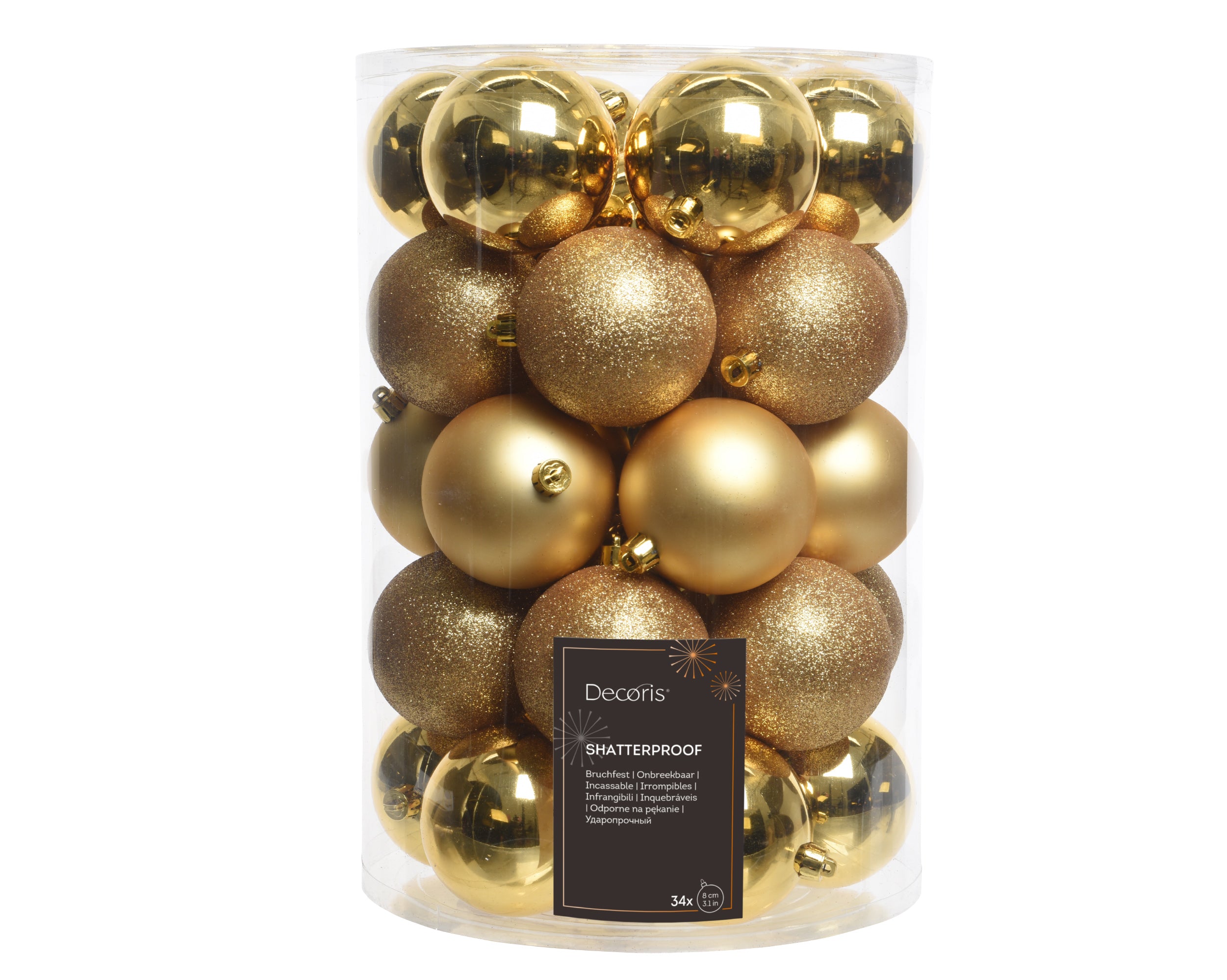 Decoris shatterproof baubles light gold 8 cm
