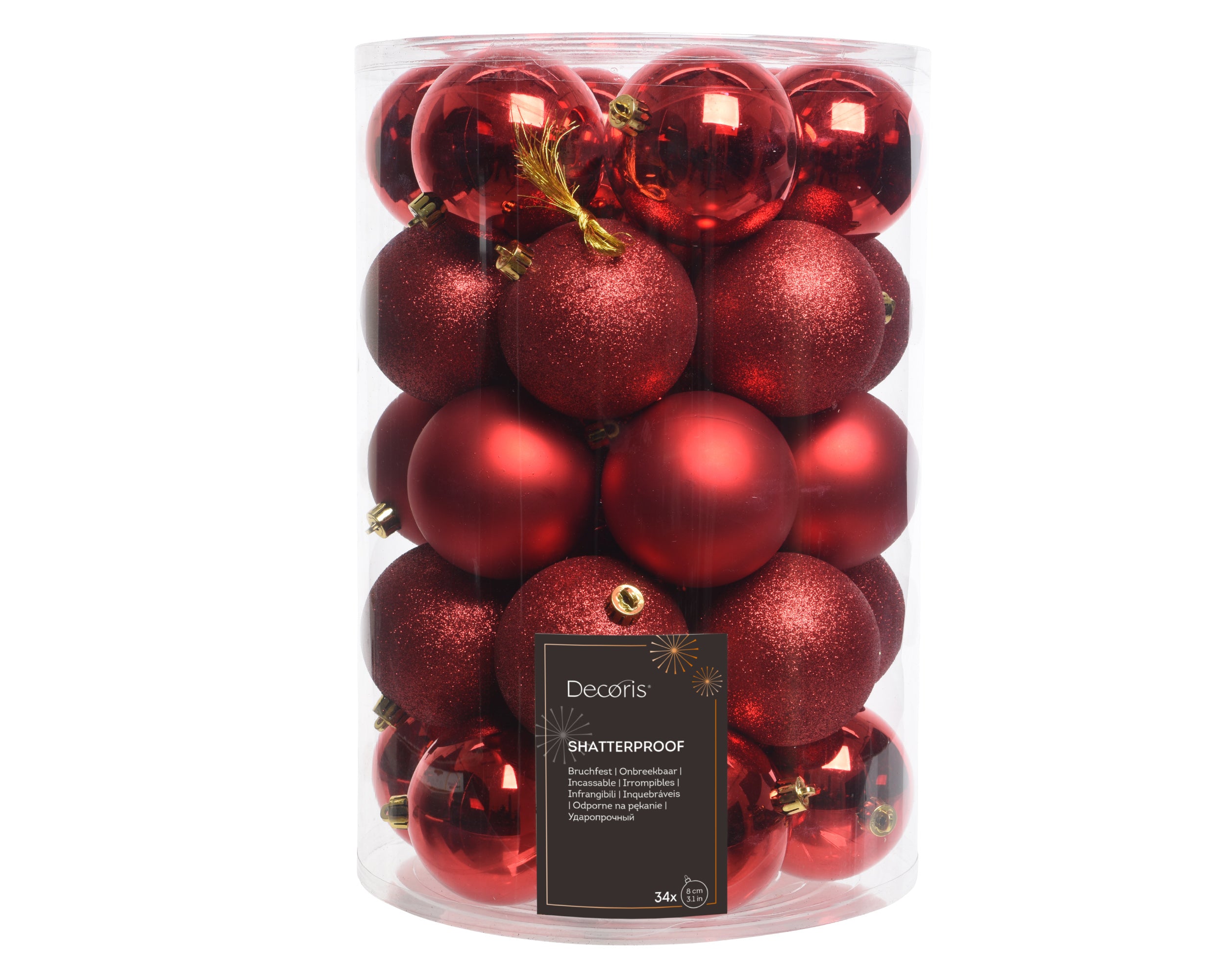 Decoris shatterproof baubles Christmas red 8 cm
