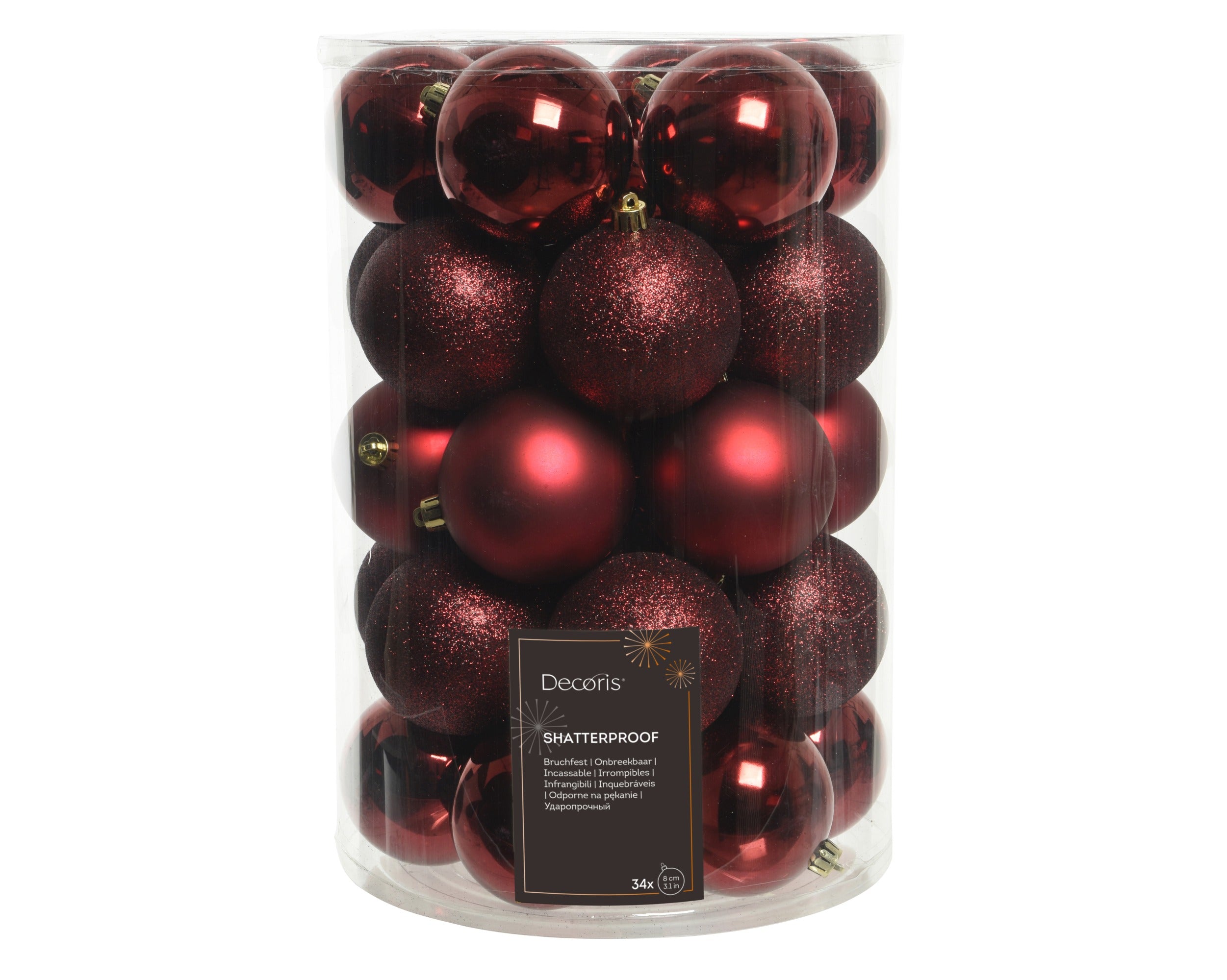 Decoris shatterproof bauble oxblood 8 cm