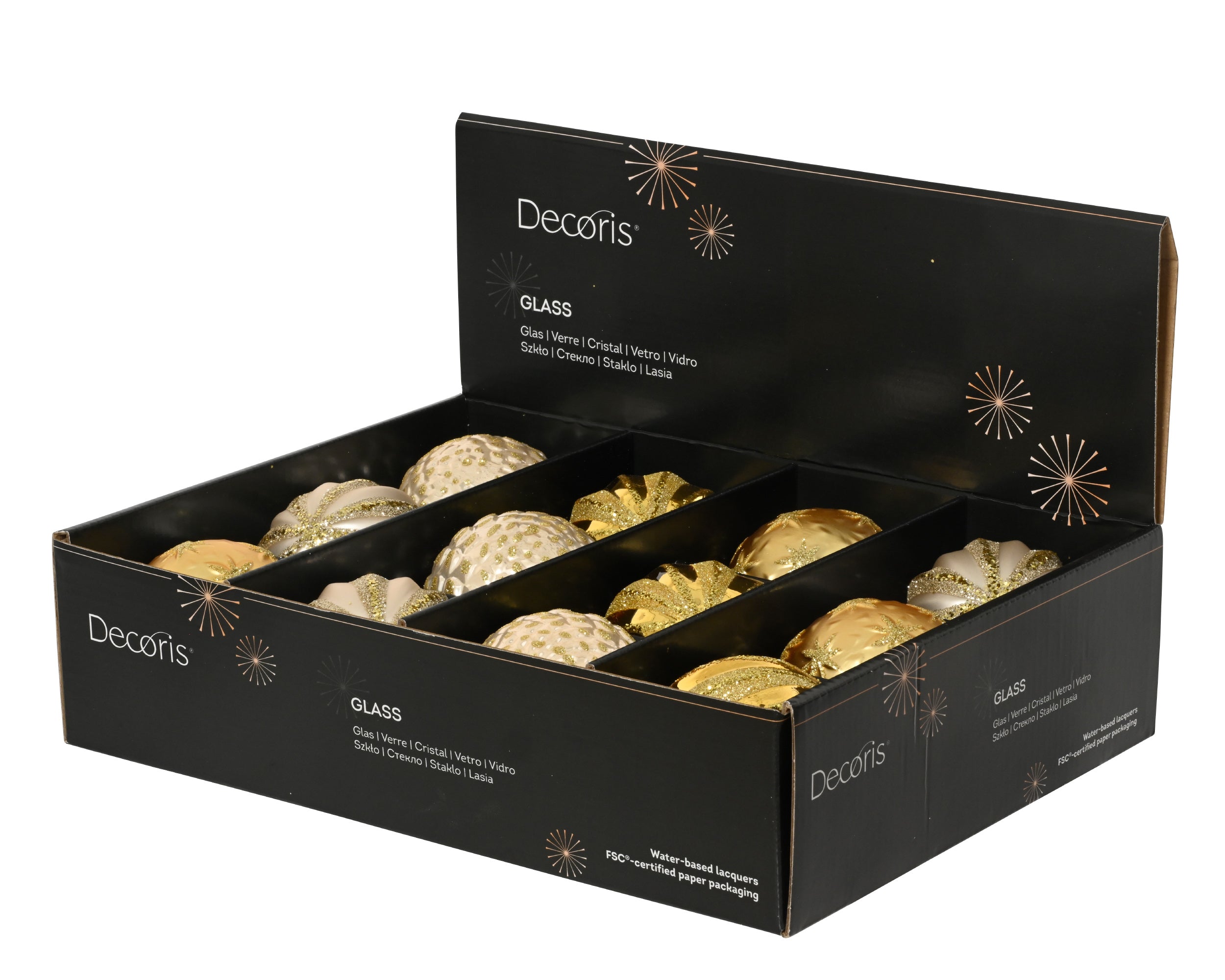 Decoris decorated glass bauble gold round 8 cm