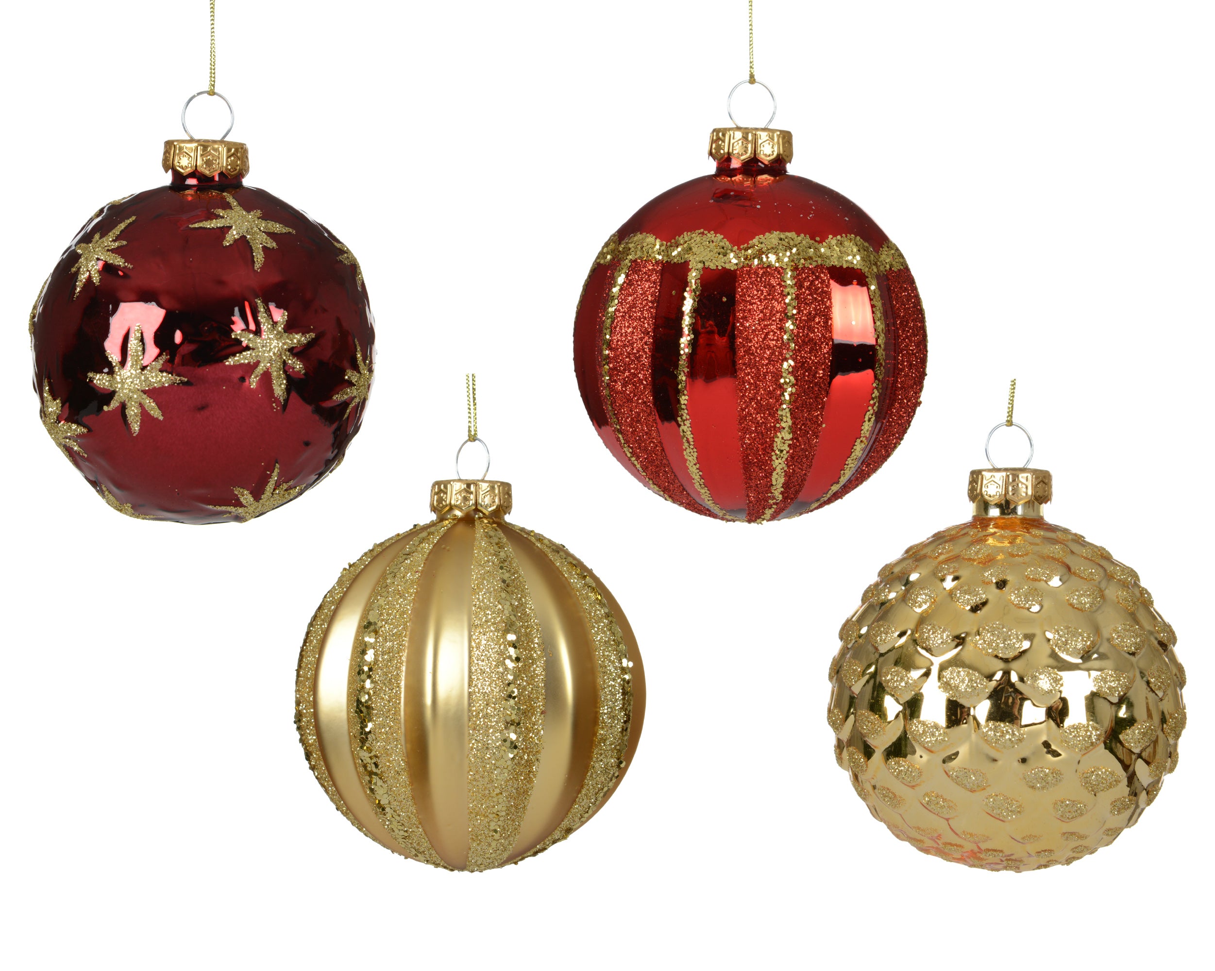 Decoris decorated glass bauble red and gold round 8 cm