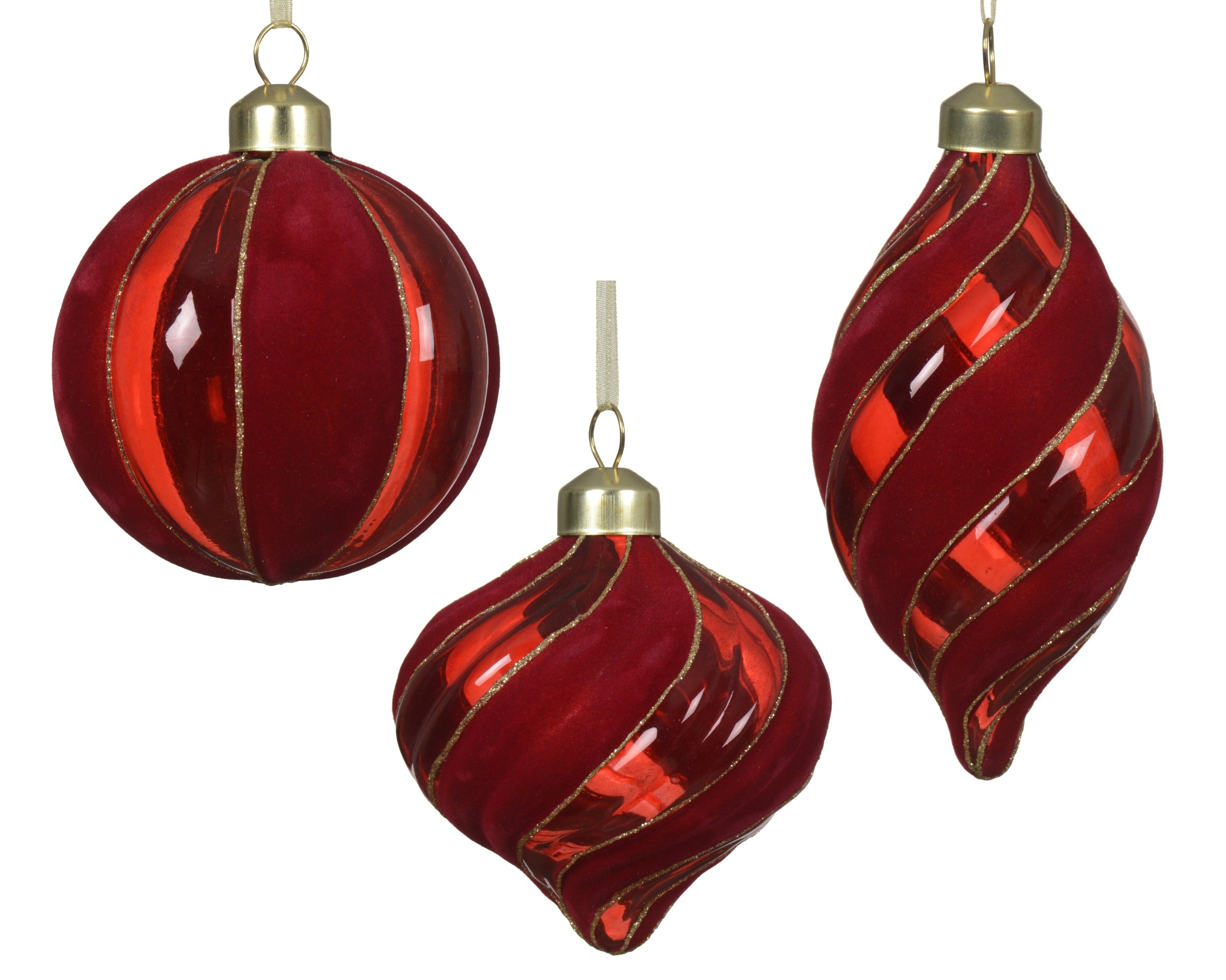 Decoris decorated glass bauble red round 8 cm