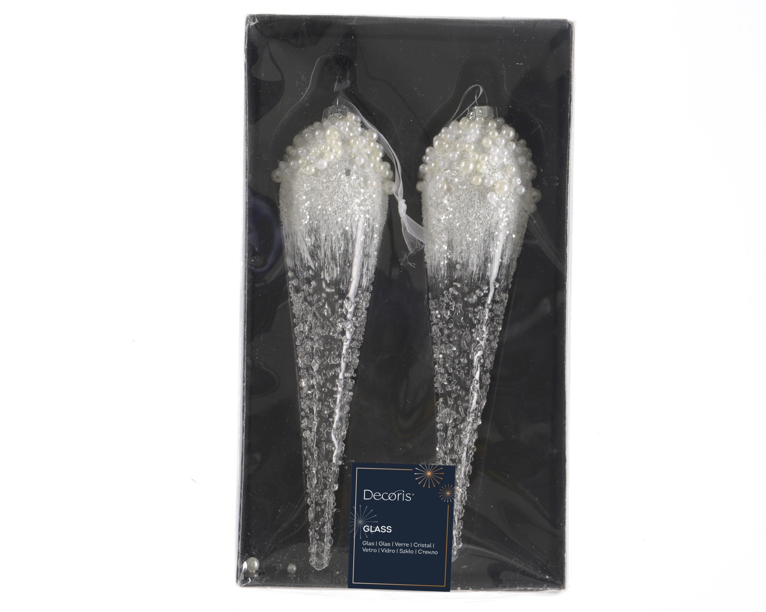 Decoris decorated ornament glass clear icicle 5 cm