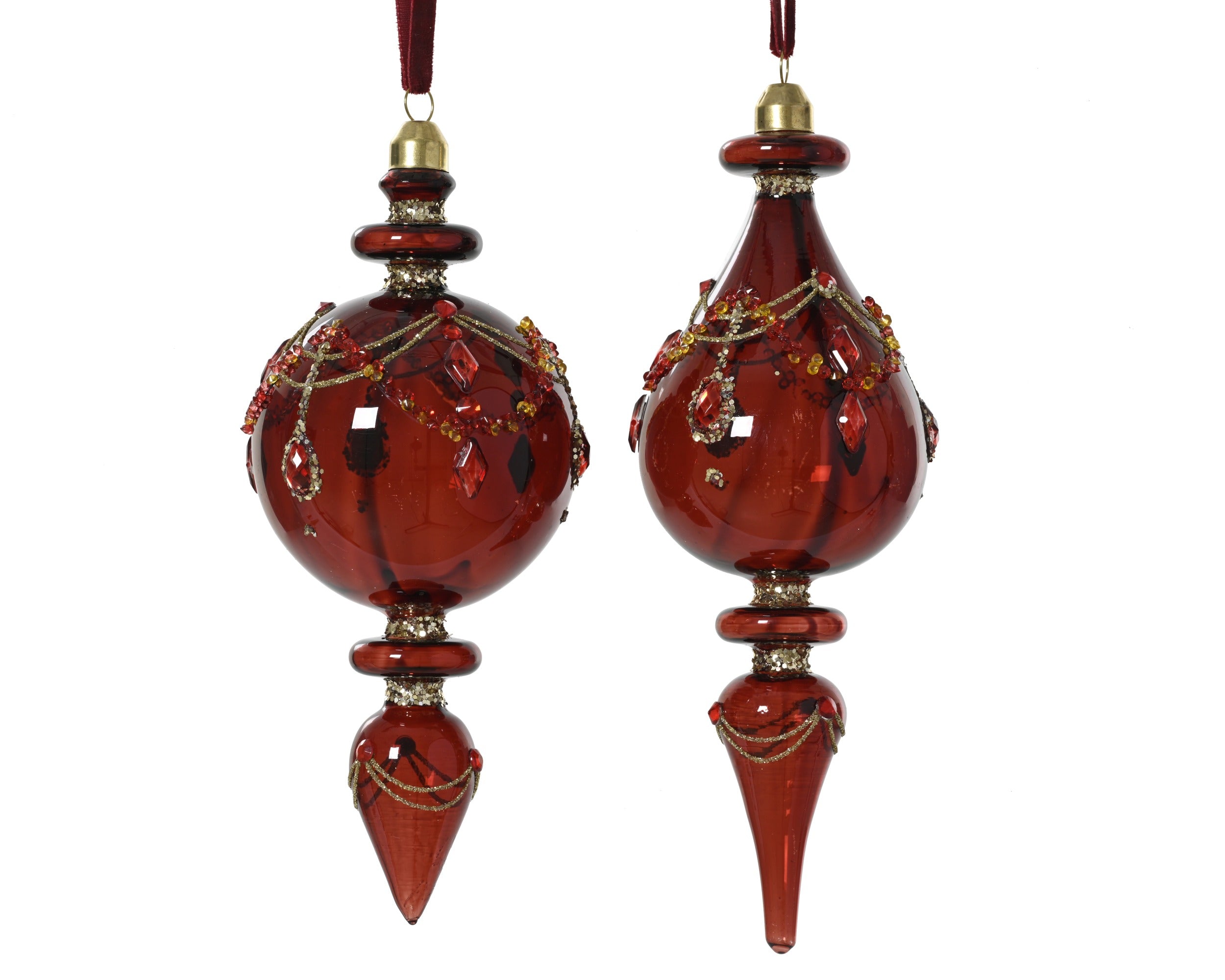 Decoris decorated glass ornament oxblood drop shape 8 cm