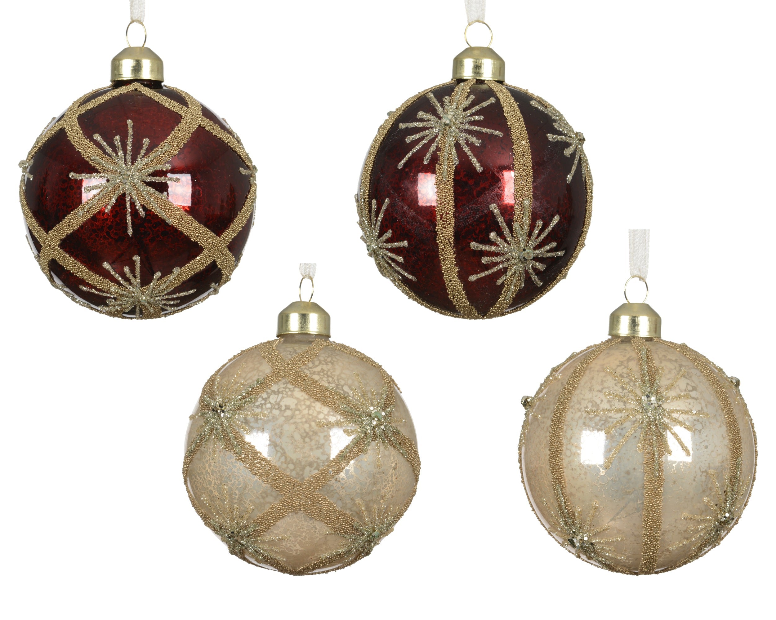 Decoris decorated glass bauble gold round 8 cm