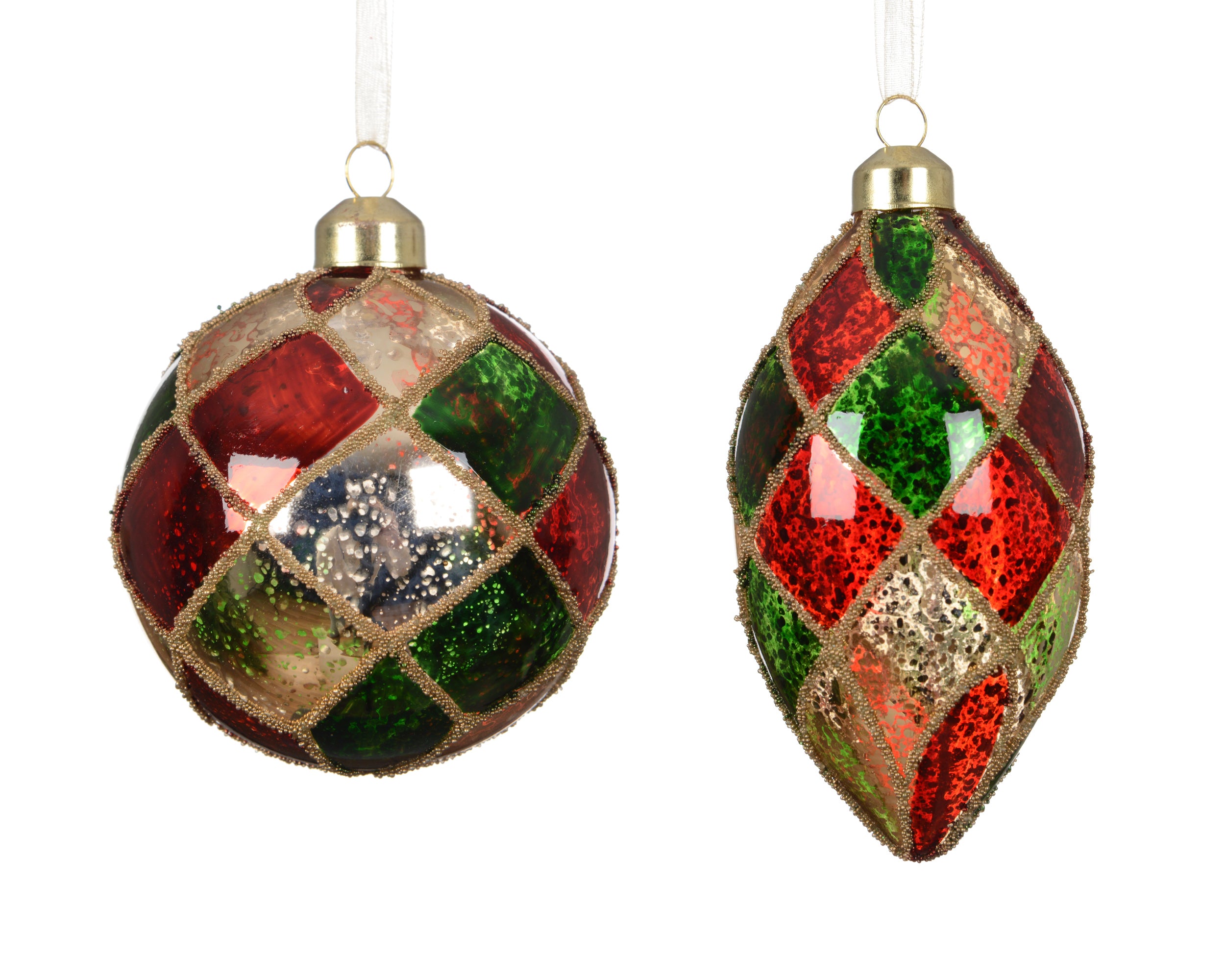 Decoris decorated glass bauble multicolour round and olive 8 cm