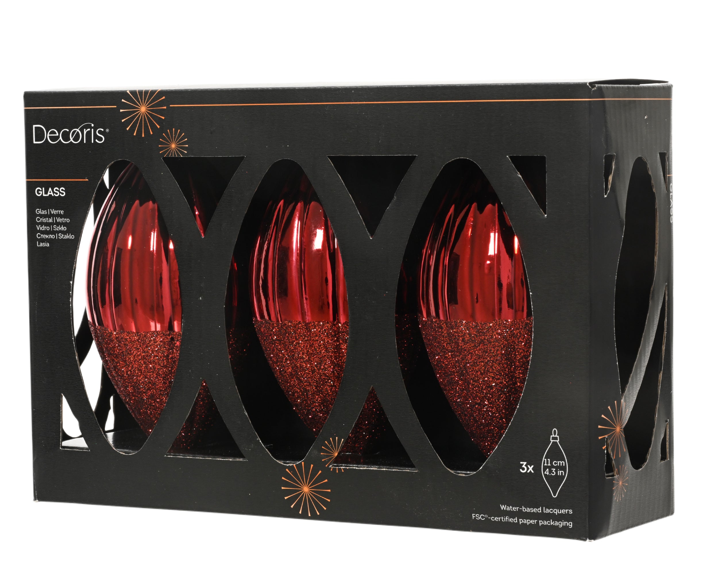 Decoris decorated glass bauble oxblood olive 6 cm