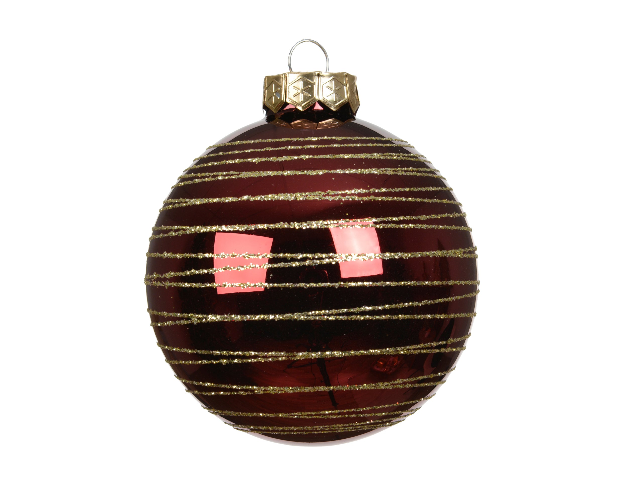 Decoris decorated glass bauble oxblood round 8 cm