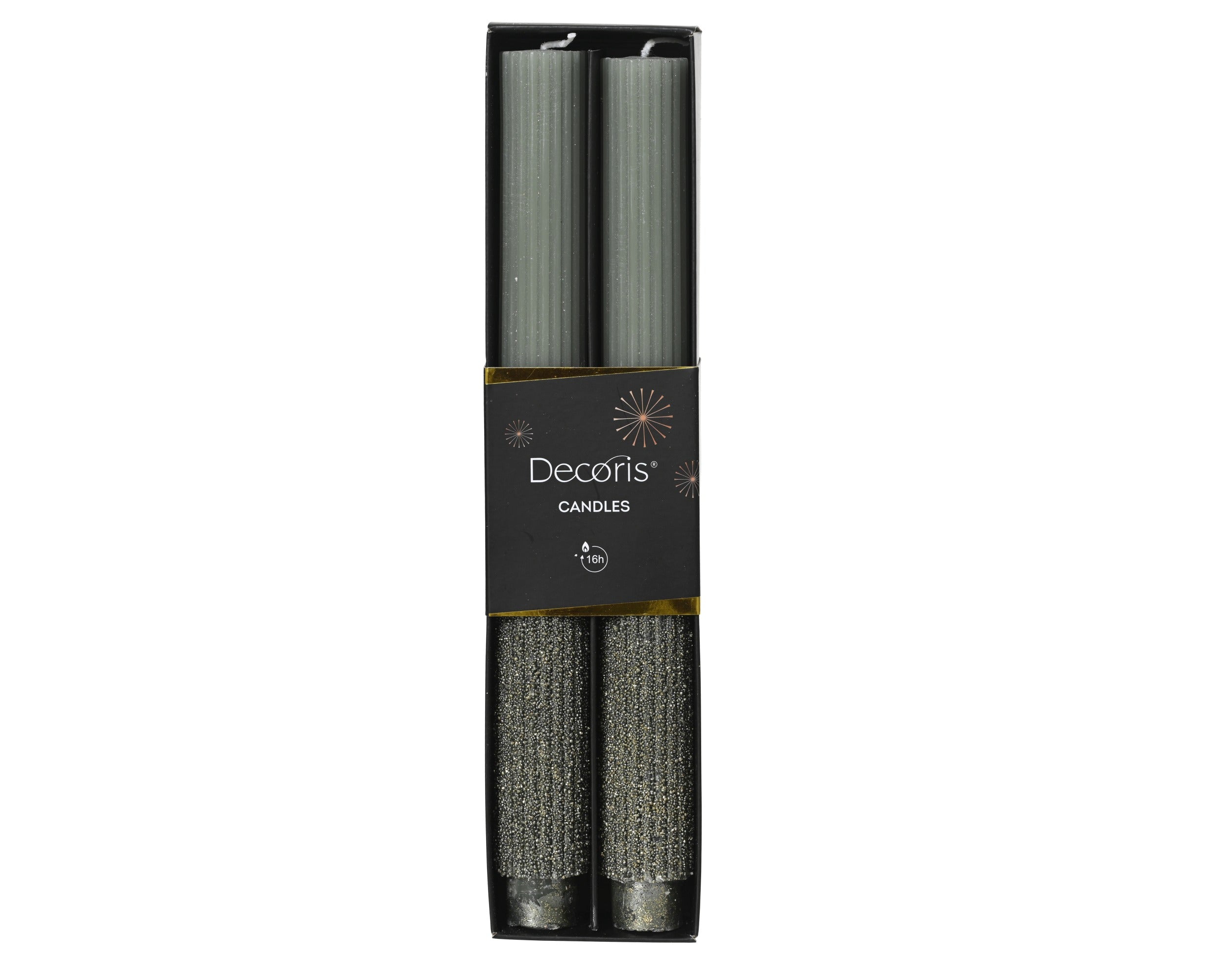 Decoris Dinner Candle Green 26.5 cm Paraffin Taper with Glitter