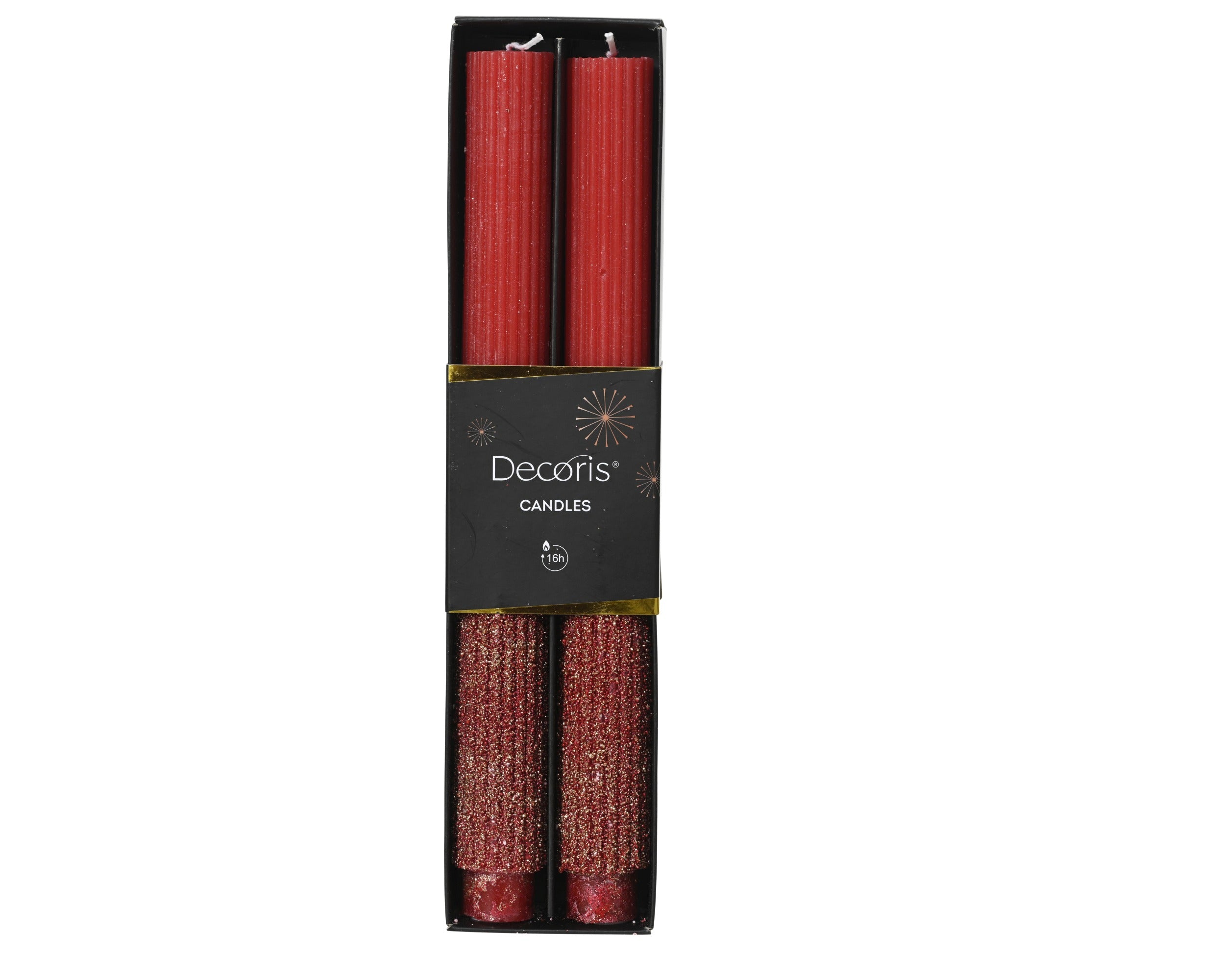 Decoris Dinner Candle Red 26.5 cm Paraffin with Glitter Finish