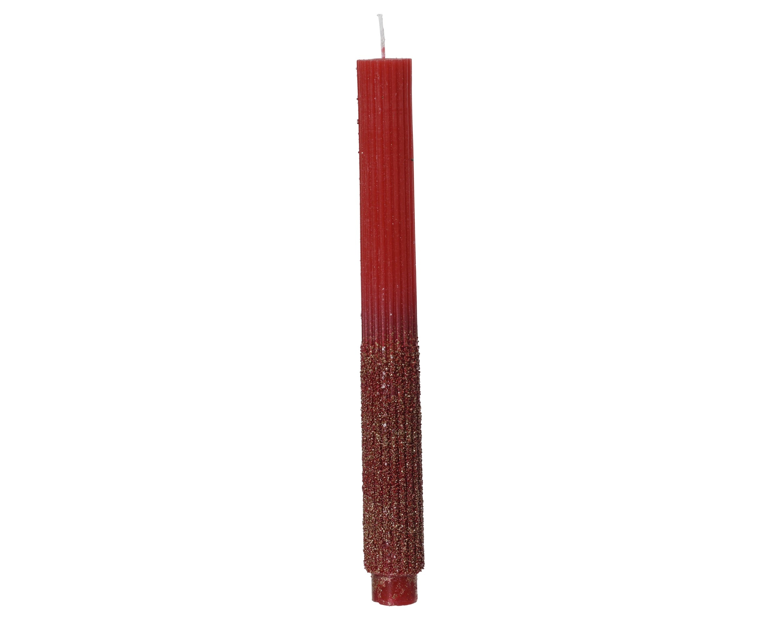 Decoris Dinner Candle Red 26.5 cm Paraffin with Glitter Finish