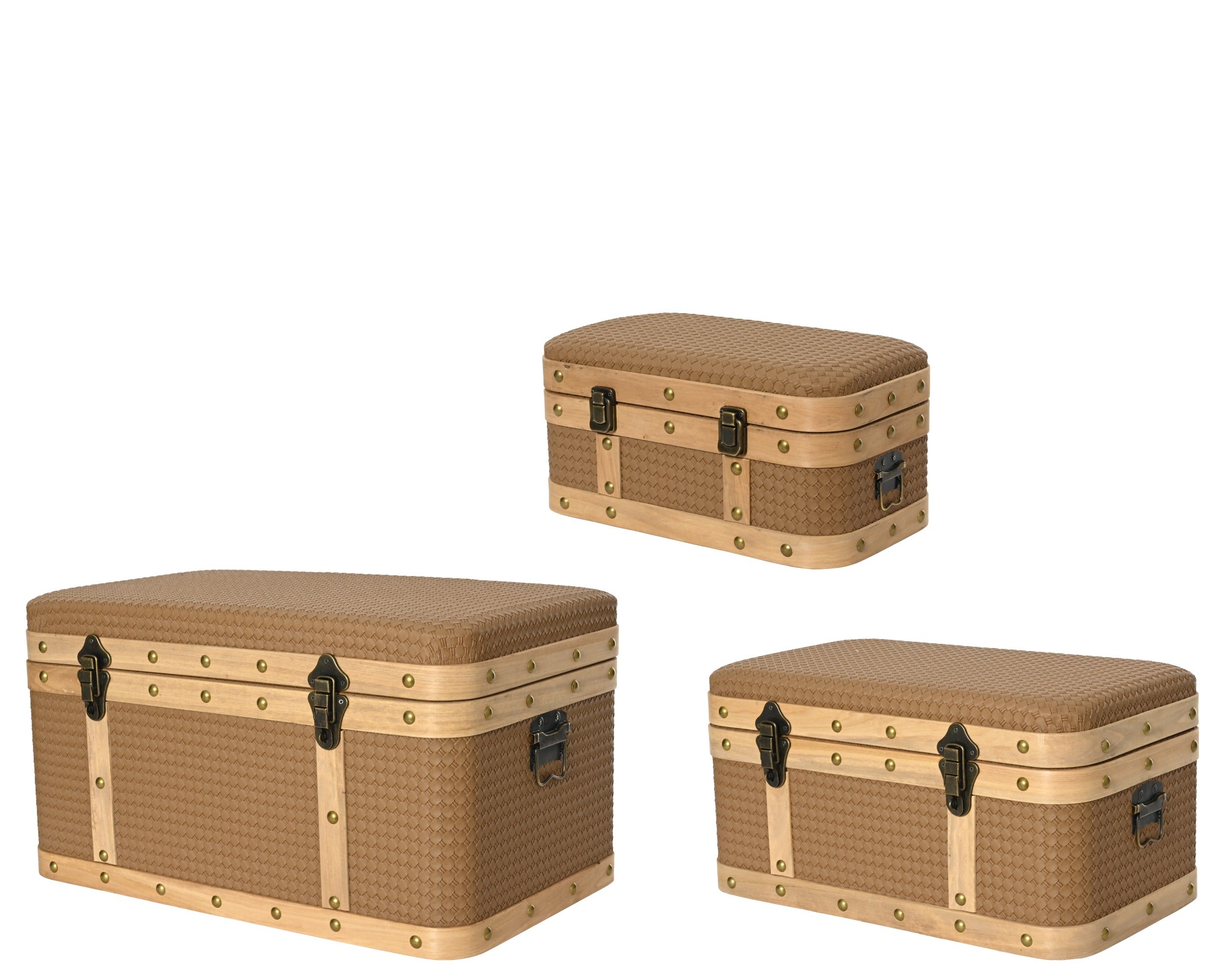Storage Chest – Rectangular Pink 59 x 36 x 33 cm with Wooden Rim and Copper Closure