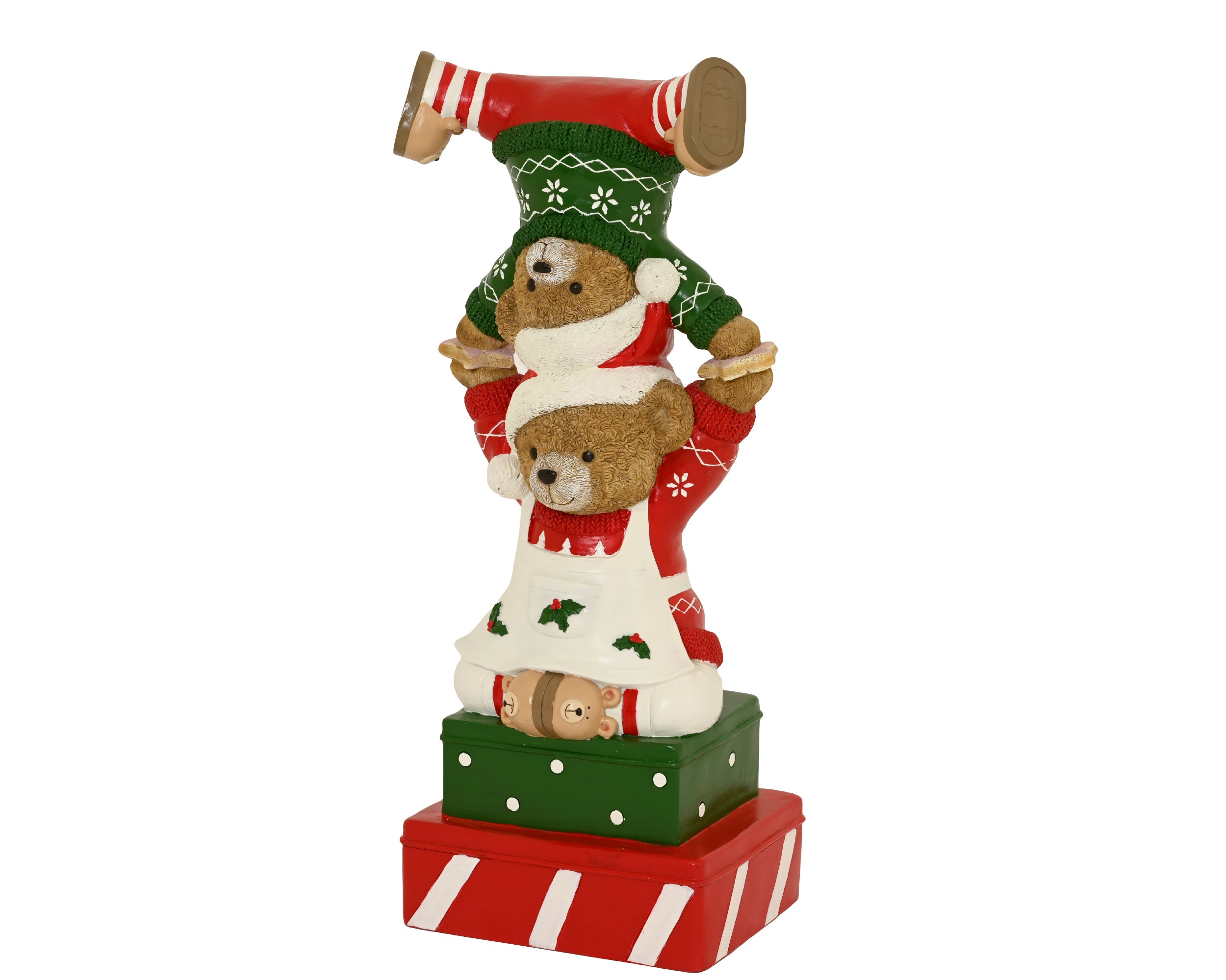 Decoris – Christmas Bear Figurine 2 Bears Playing Together 94 cm Red Polyresin
