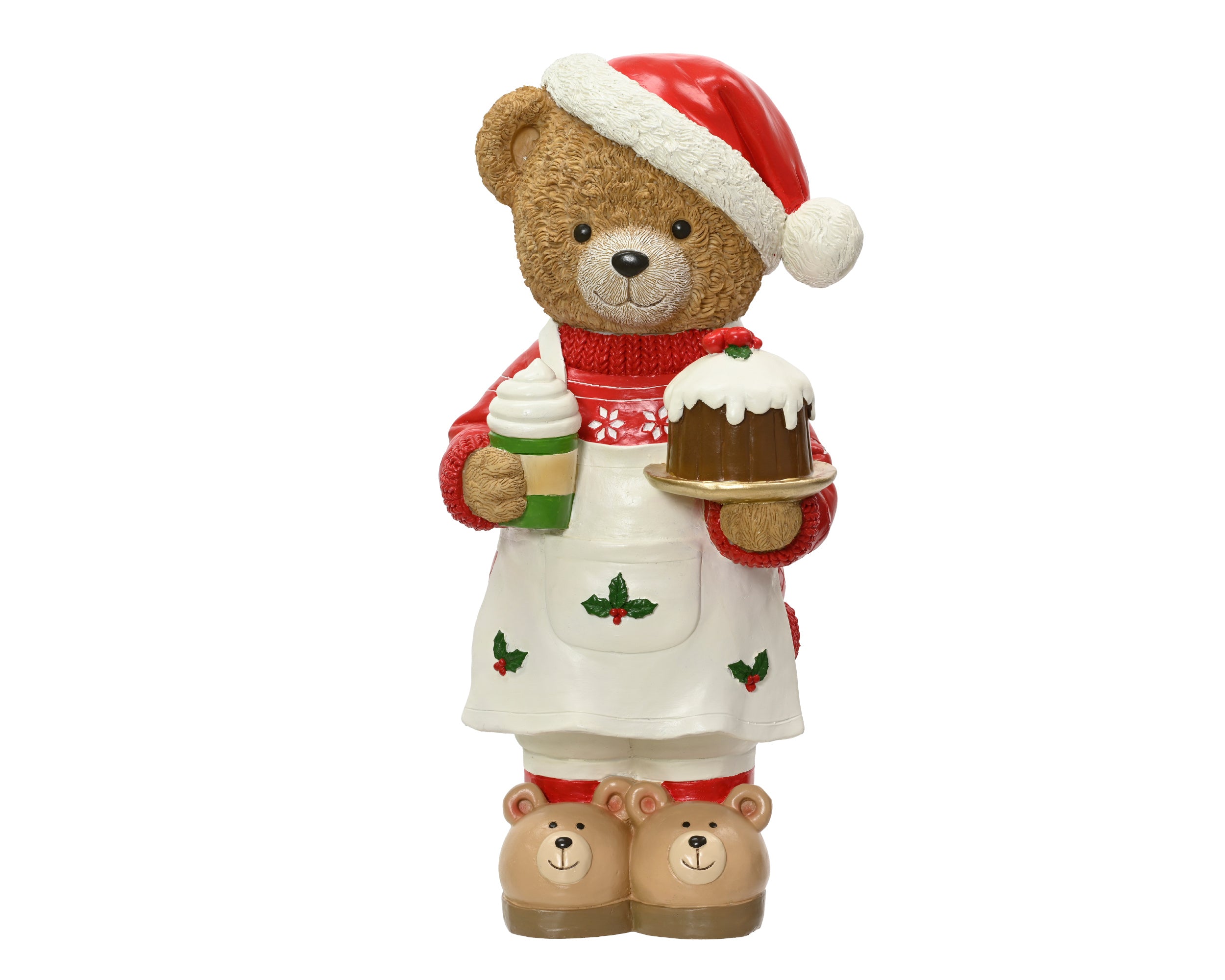 Decoris – Standing Christmas Bear Figure 57 cm Red Polyresin