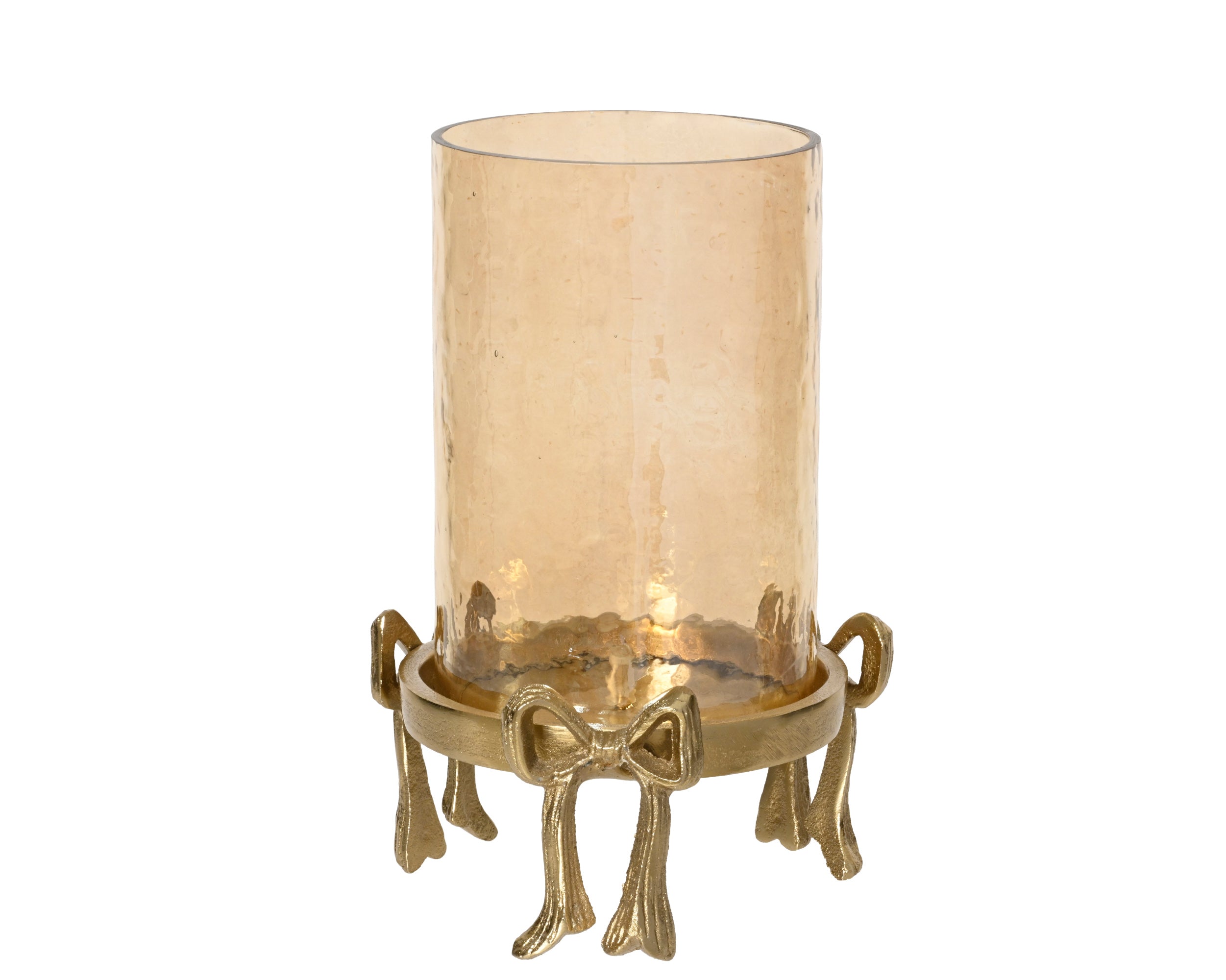 Decoris Tealight Holder Glass Cylinder 19 cm Amber Lustre with Gold Bow Base
