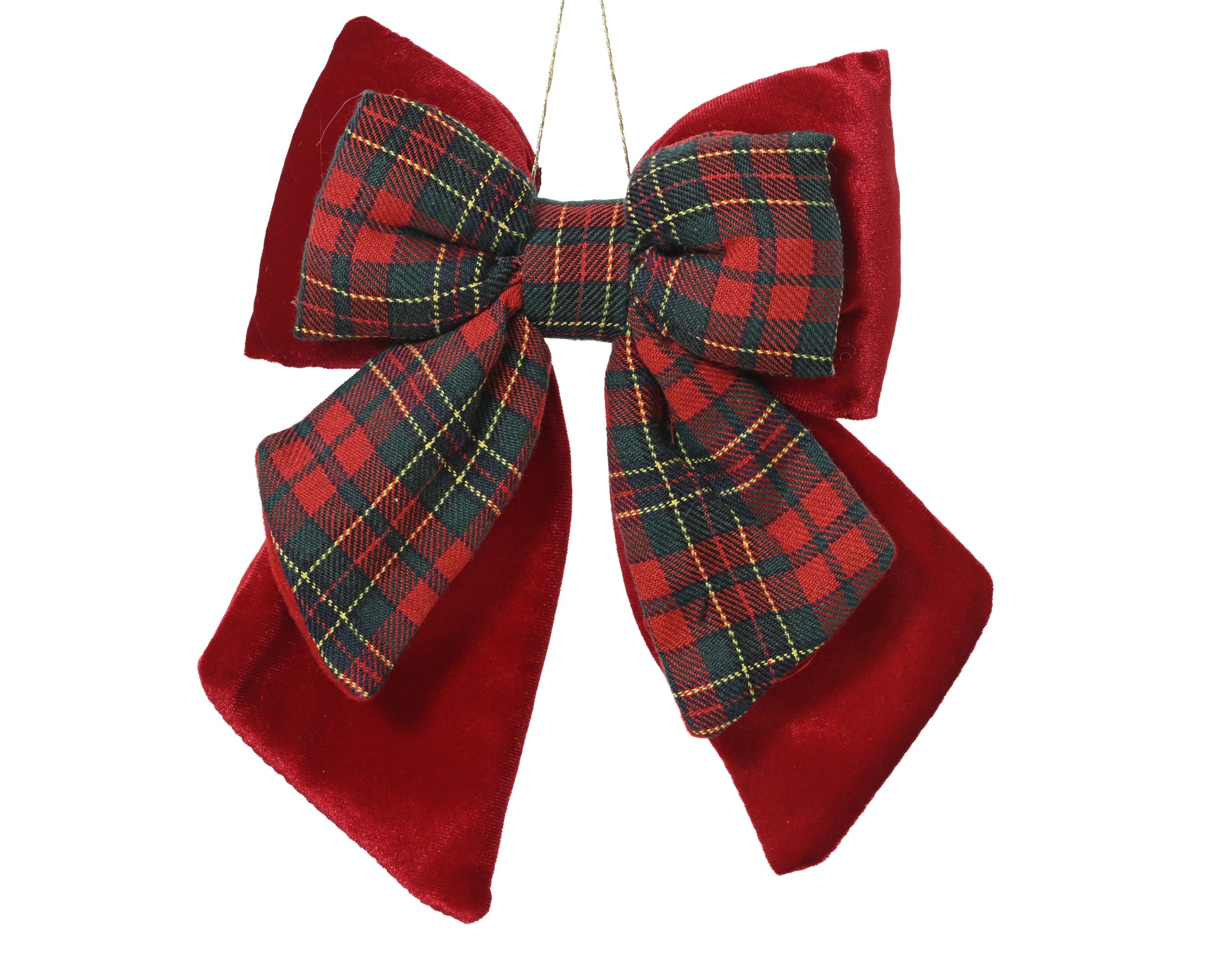 Decoris Christmas Red Tartan Velvet Bow 23 cm