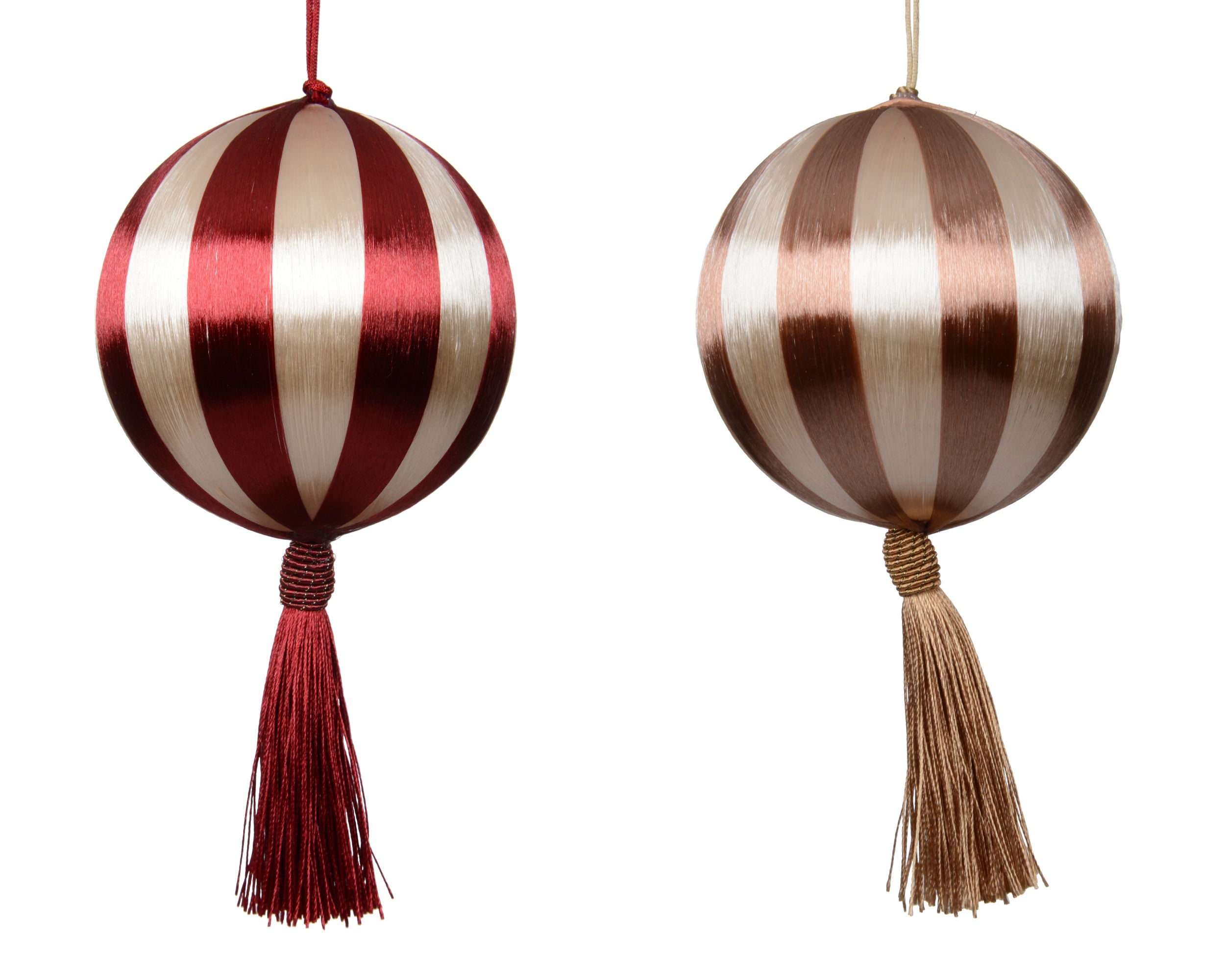 Decoris bauble foam red striped with tassel 12 cm