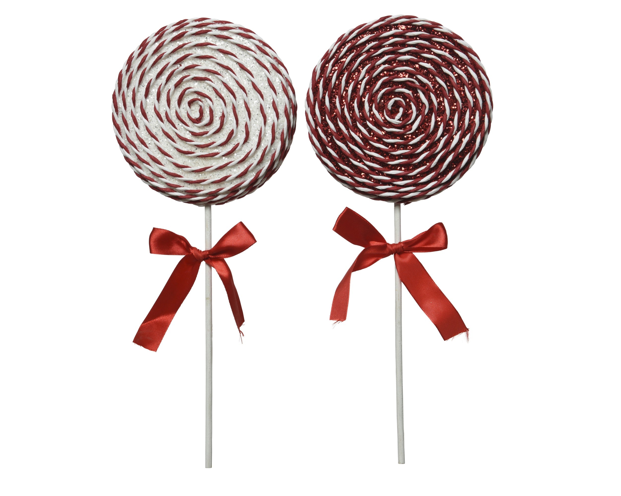 Decoris Lolly Figure 36 cm Foam Red White with Glitter and Satin Bow