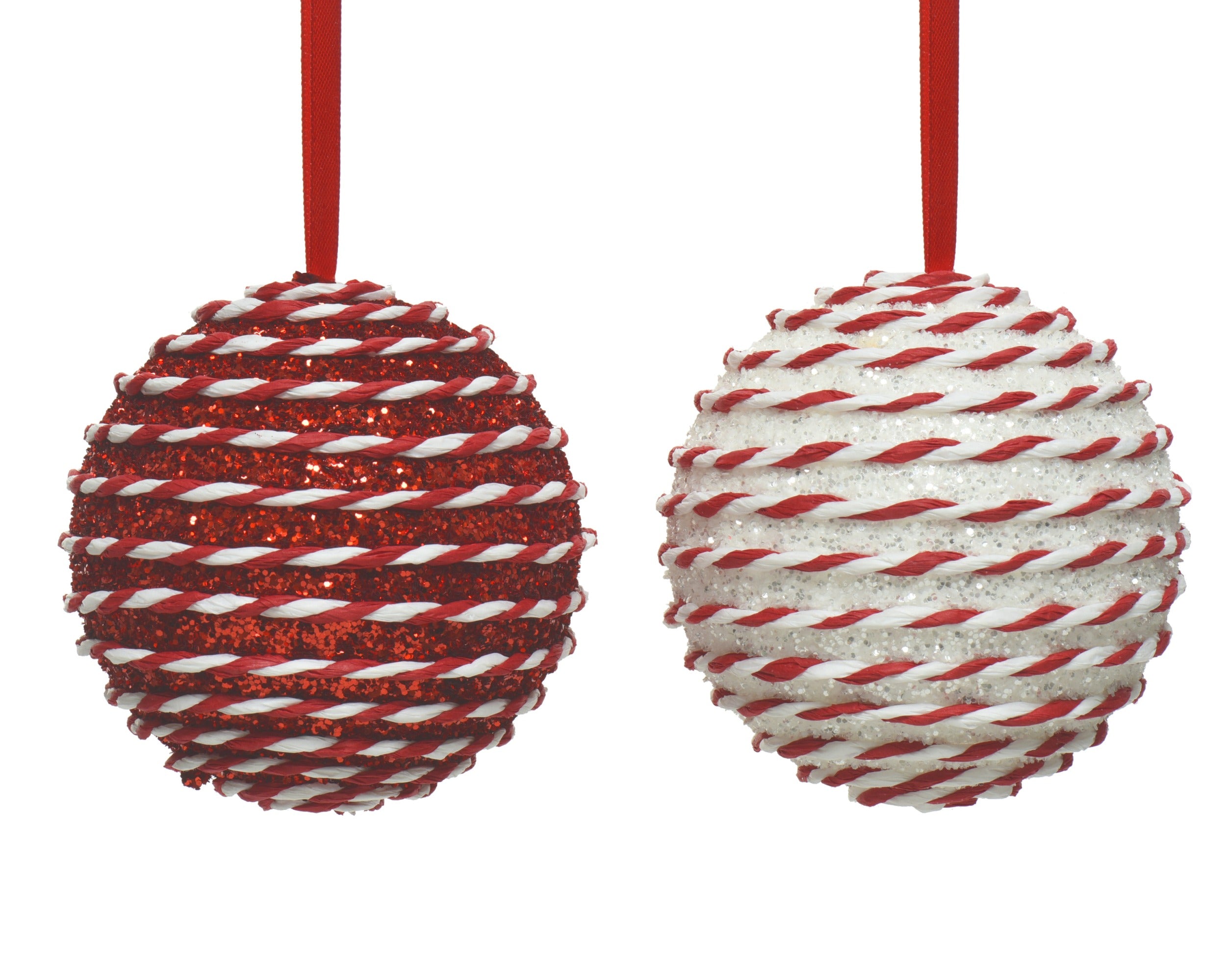 Decoris foam bauble red and white round 10 cm