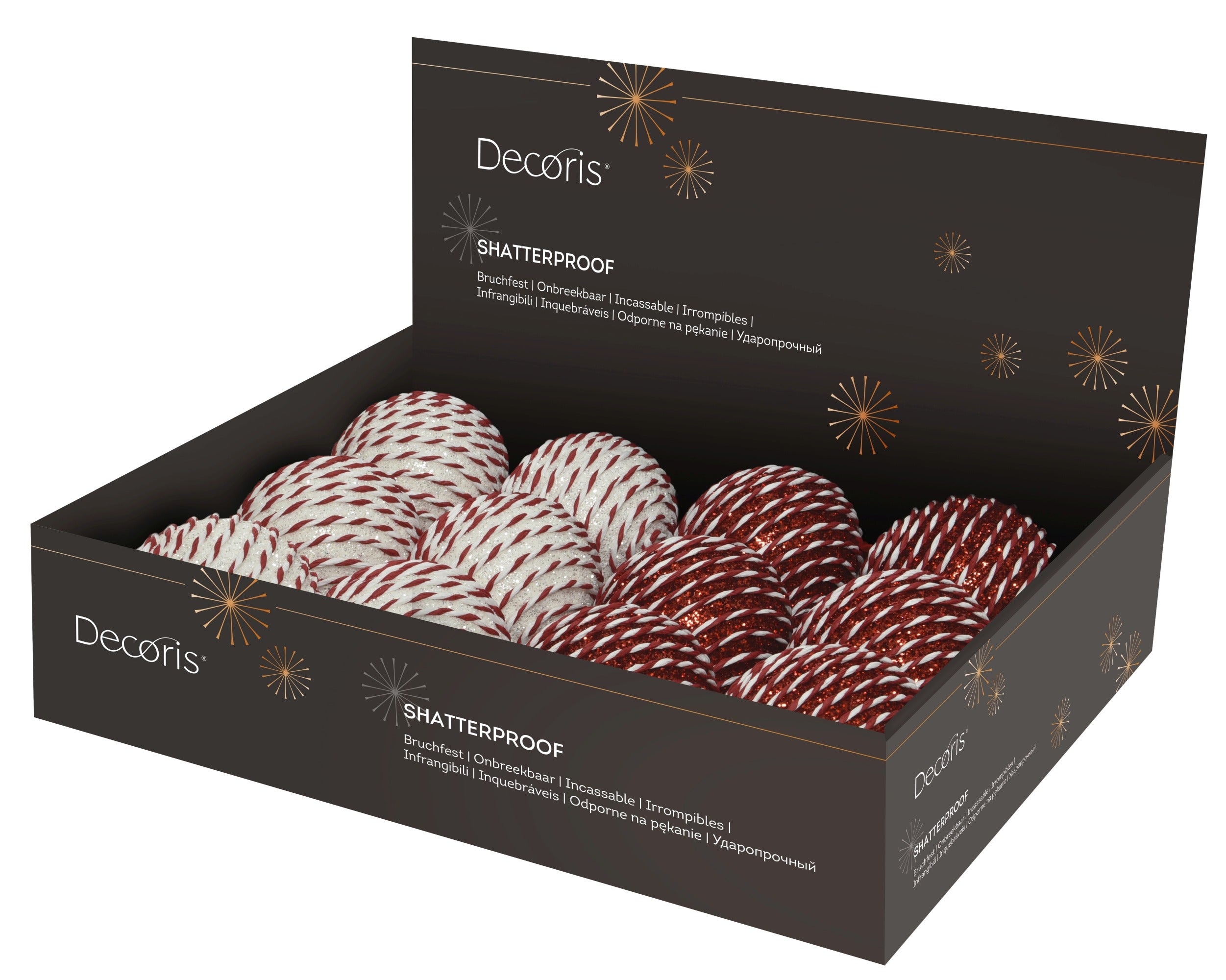 Decoris foam bauble red and white round 10 cm