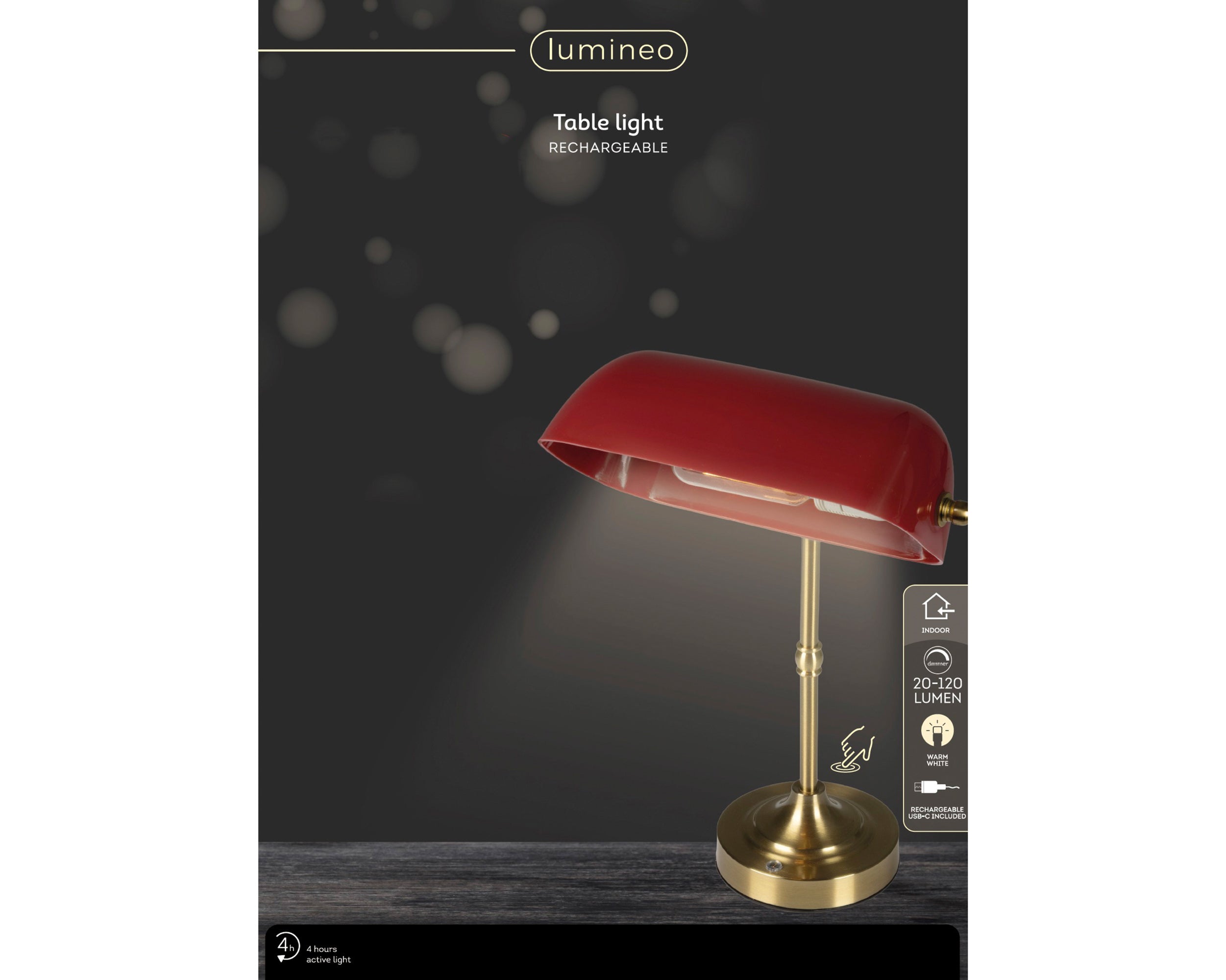 Lumineo LED table lamp banker red 37 cm