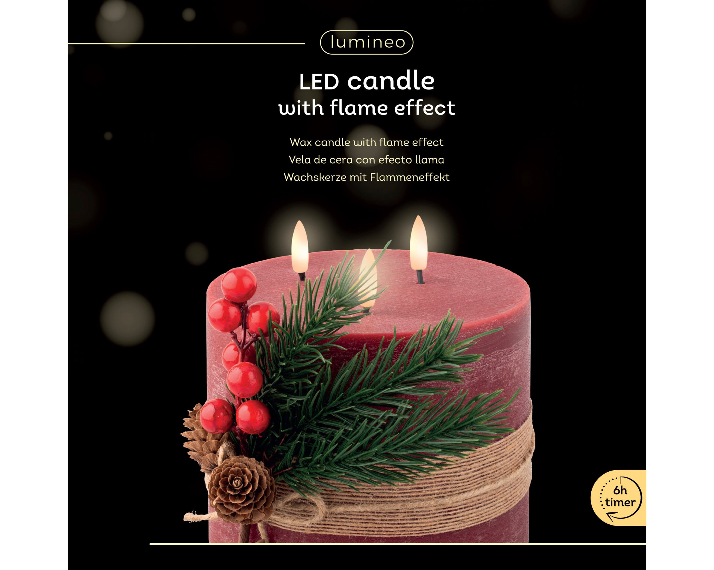 Lumineo LED wick candle red 15 cm