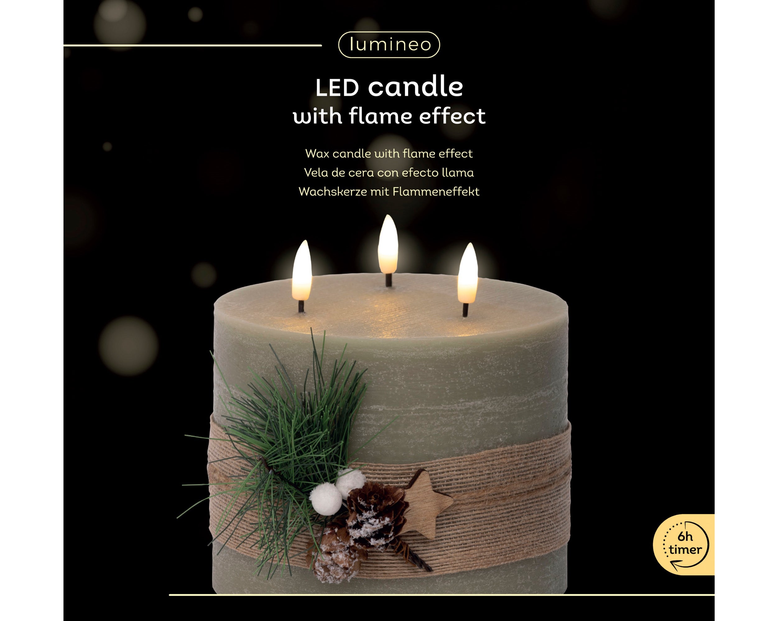 Lumineo LED wick candle green 15 cm