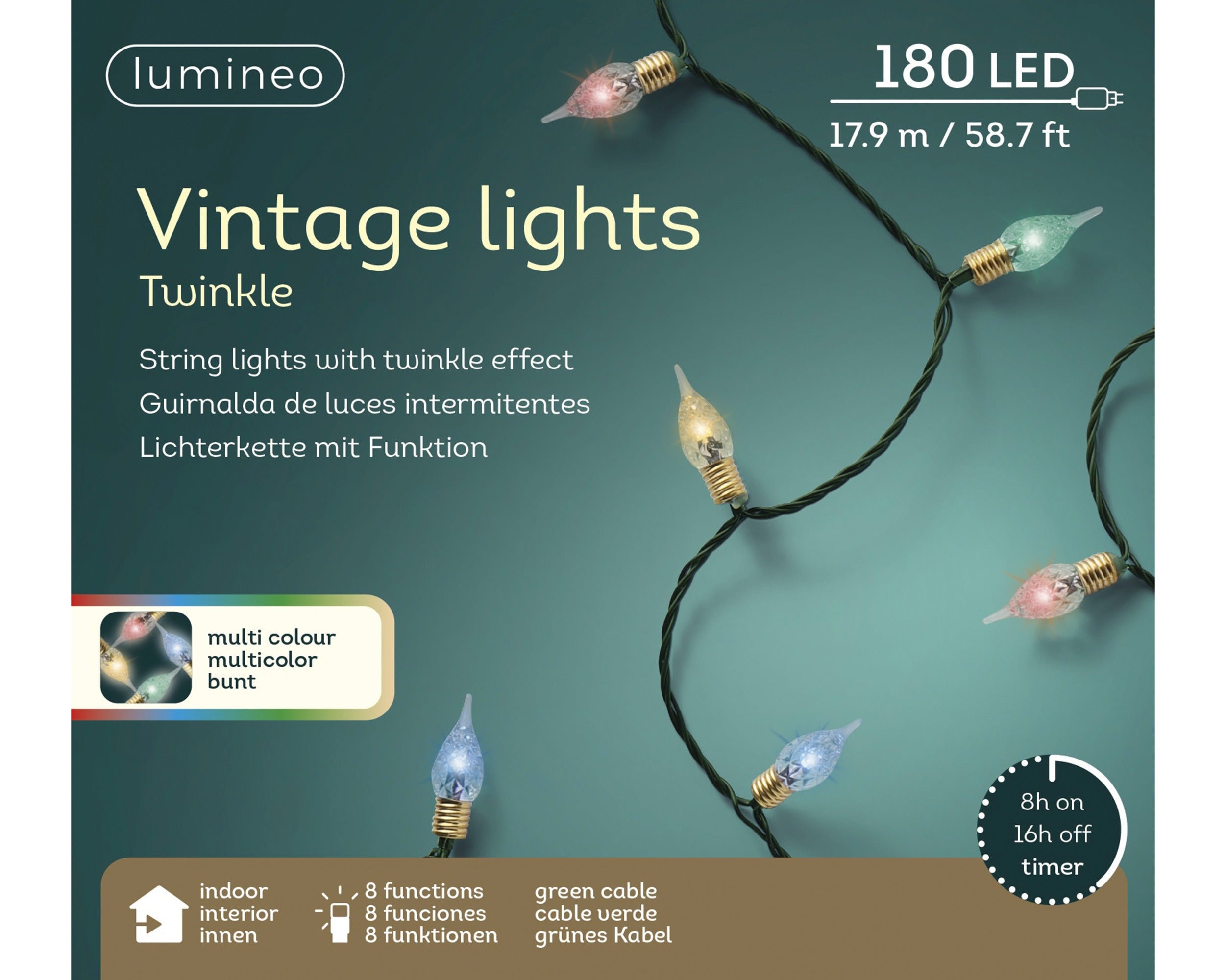 Lumineo Vintage Multicolour Tree Lights 1790 cm with twinkle effect