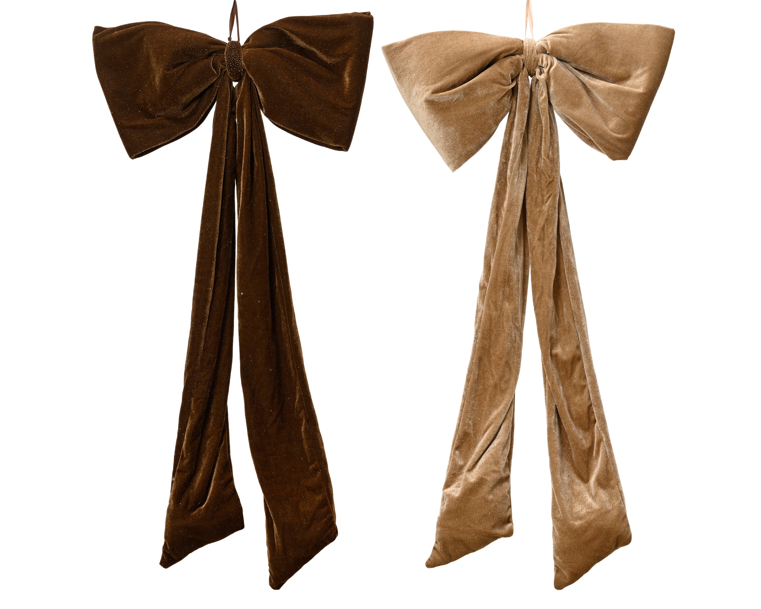 Decoris Velvet Christmas Bow 100 cm Dark and Light Brown with Silver Glitter