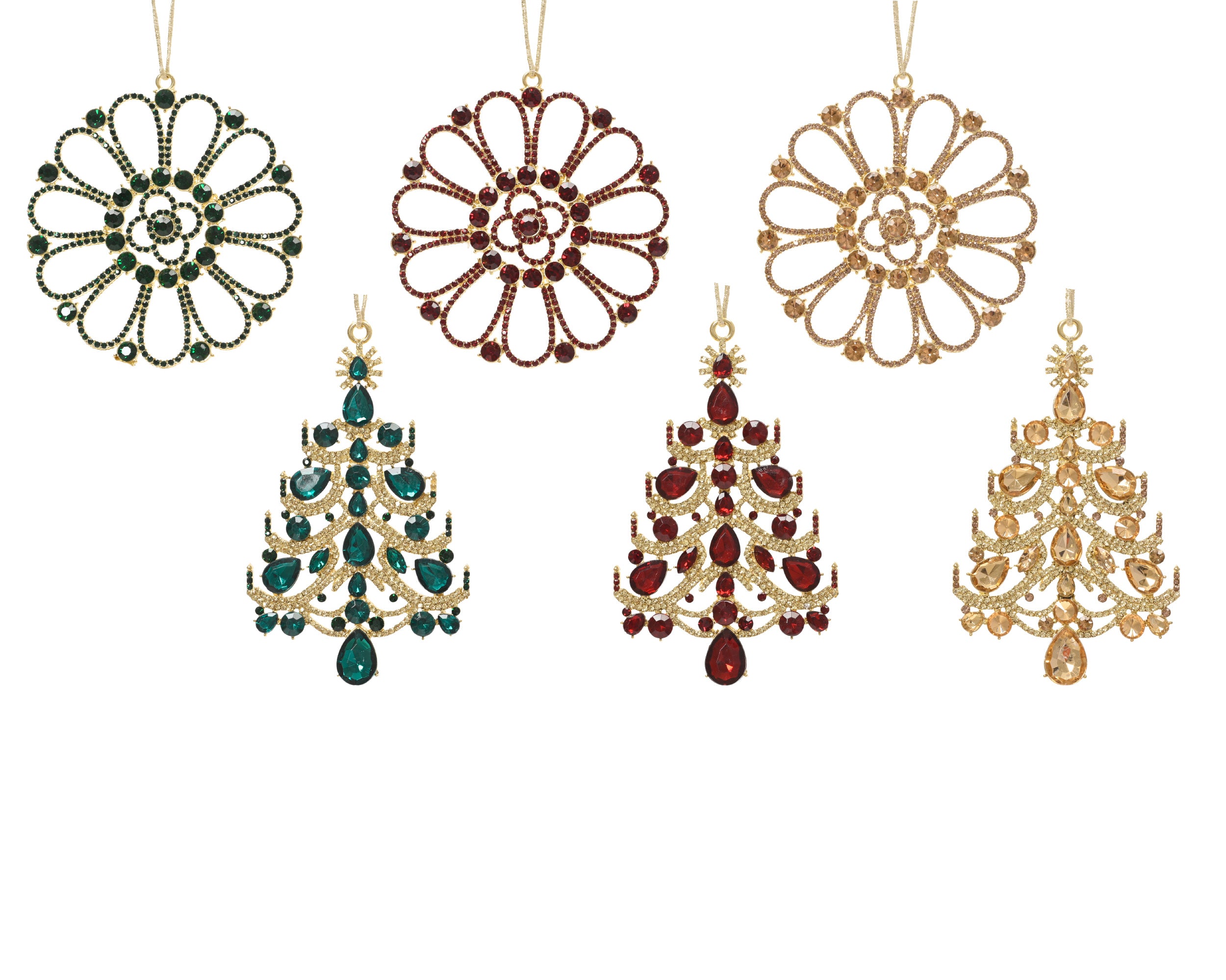 Decoris hanging decoration alloy gold Christmas tree and rosette 11.5 cm