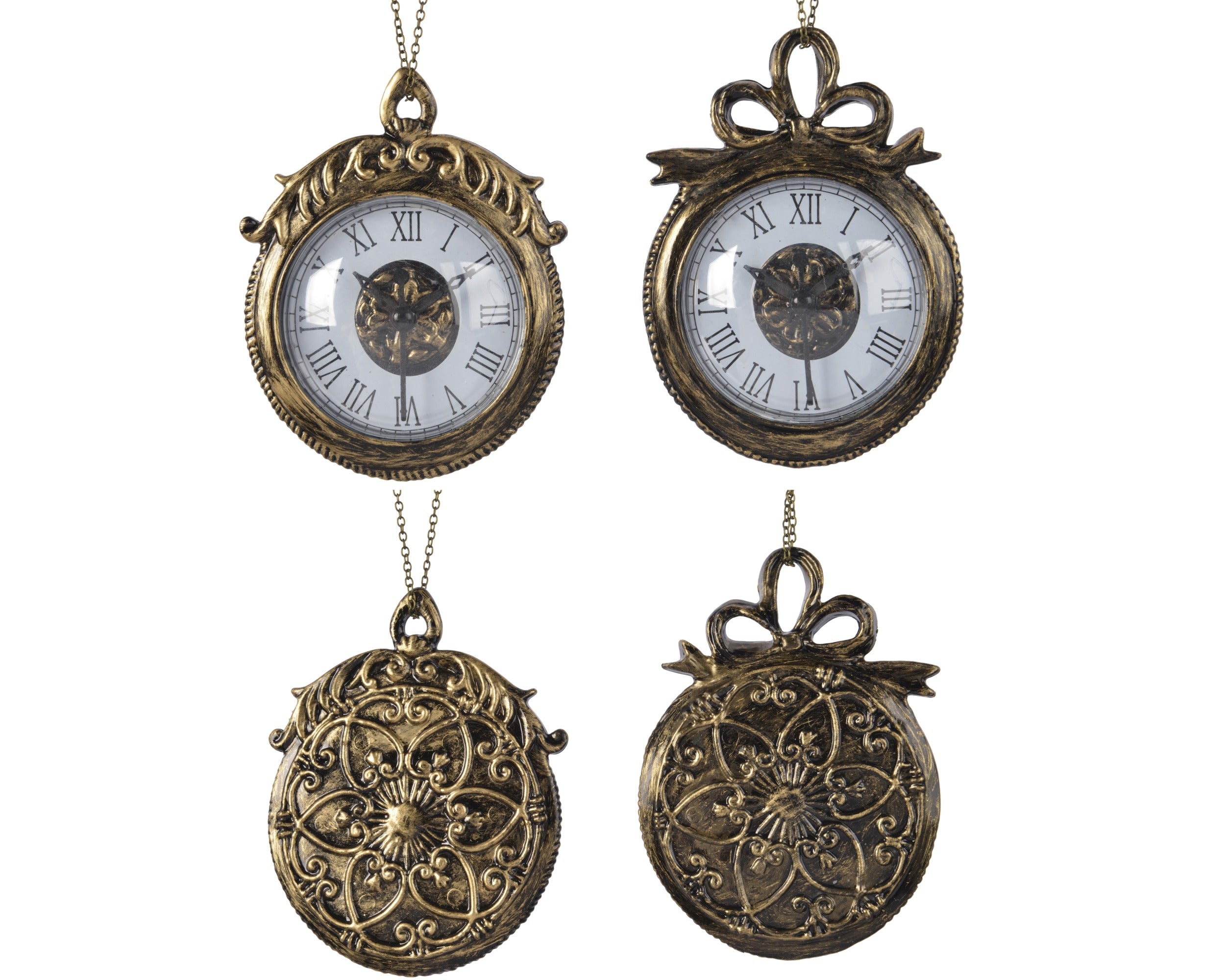 Decoris ornament plastic brass clock 11.5 cm