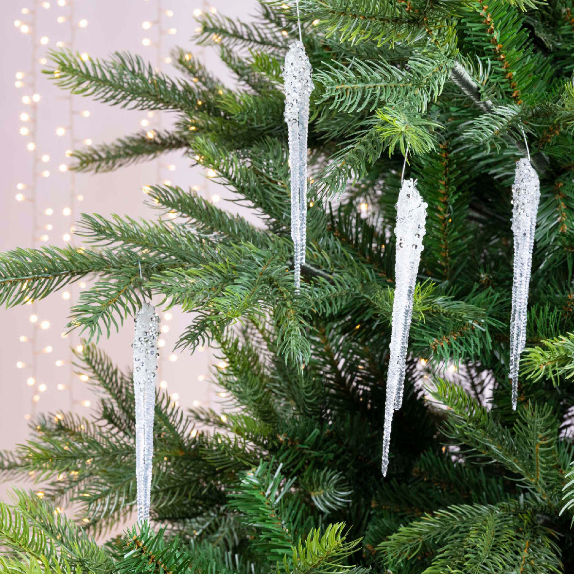 Decoris hanging ornament plastic clear silver icicle 15 cm