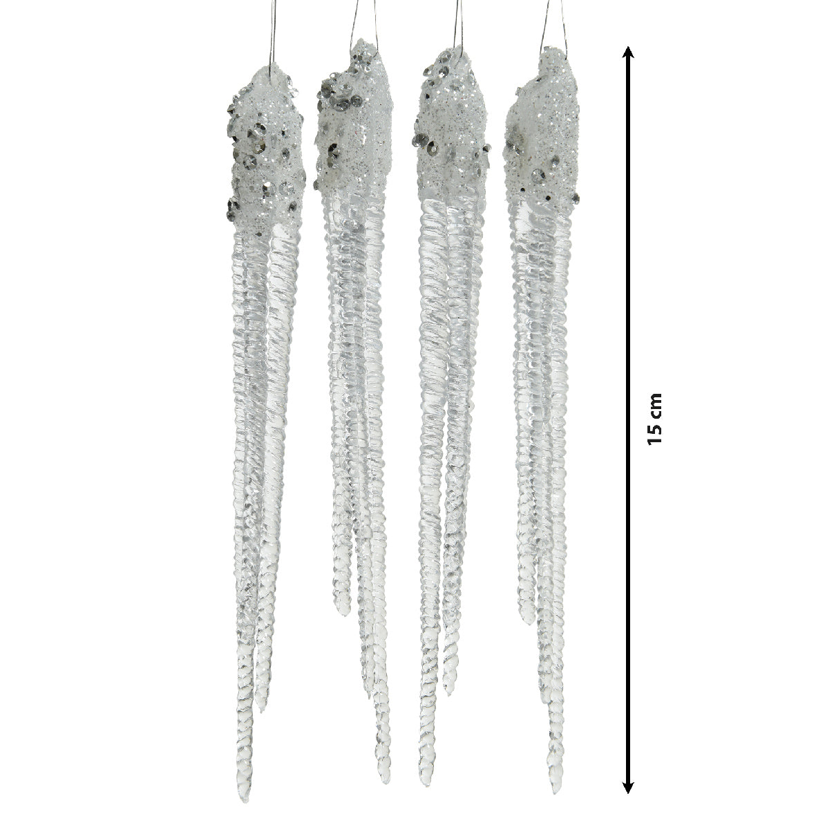 Decoris hanging ornament plastic clear silver icicle 15 cm