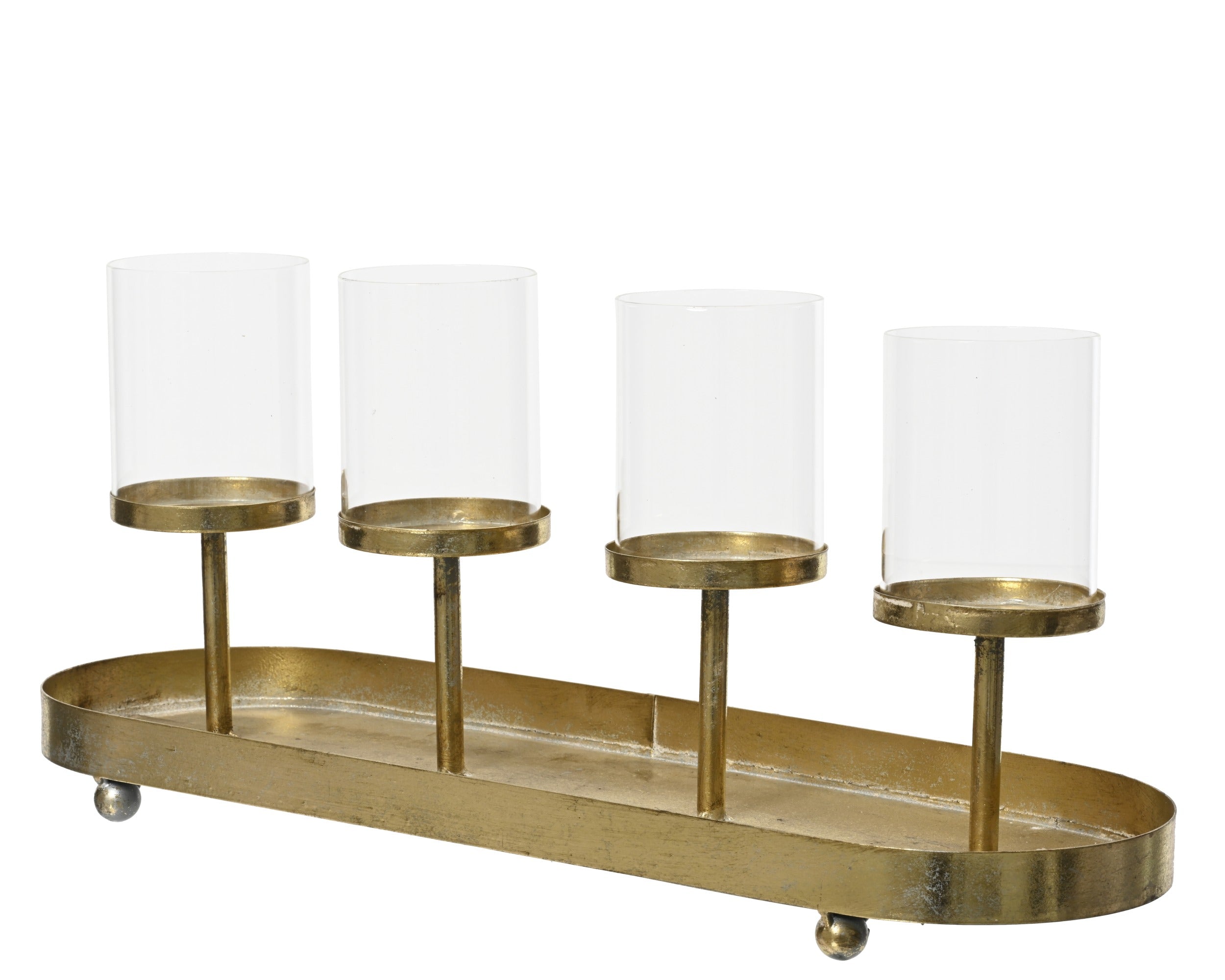 Decoris Oval Iron Candleholder 4-Glass Beige 48 cm