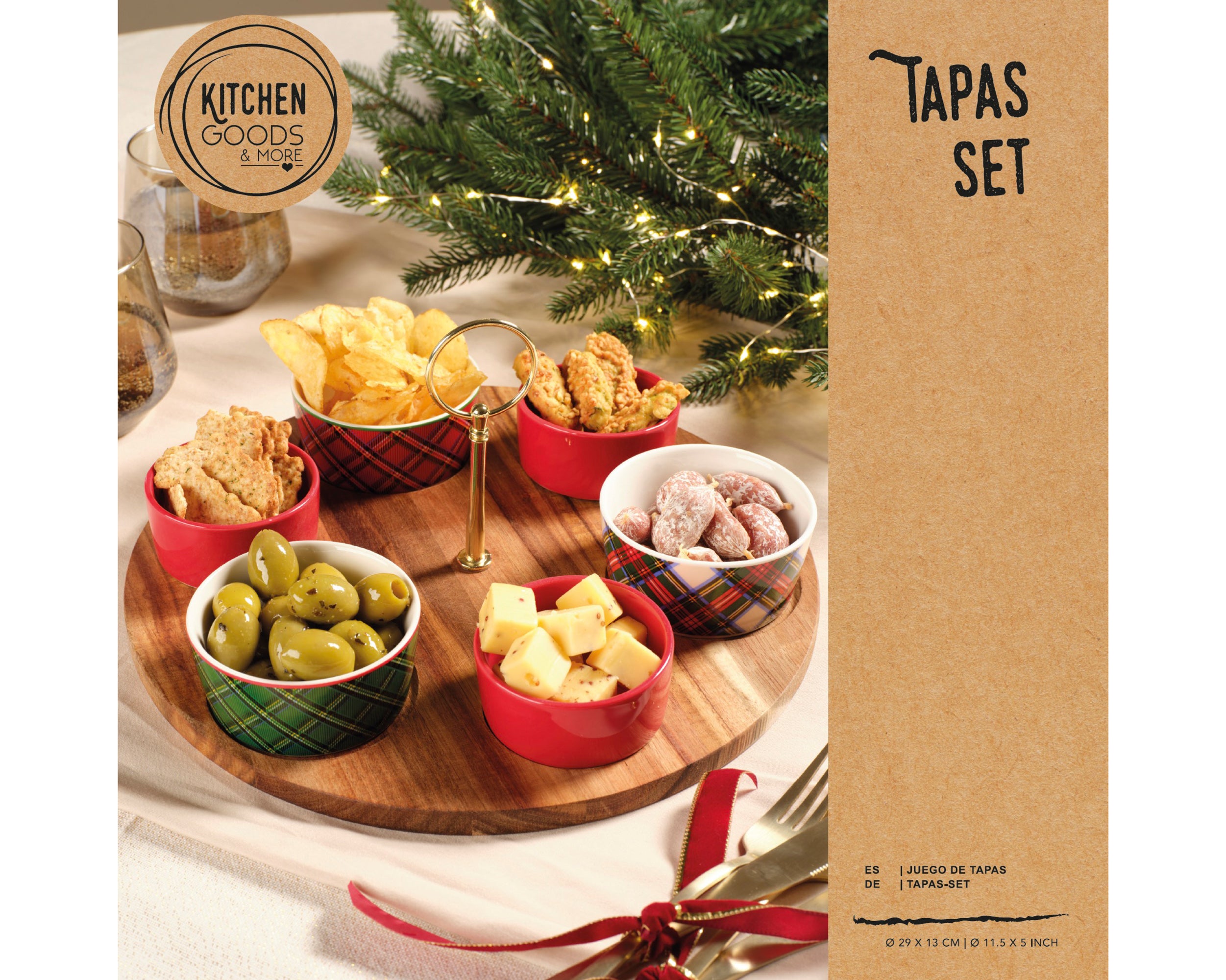 Christmas Tapas Set Round Tray Multi 29 cm Stoneware