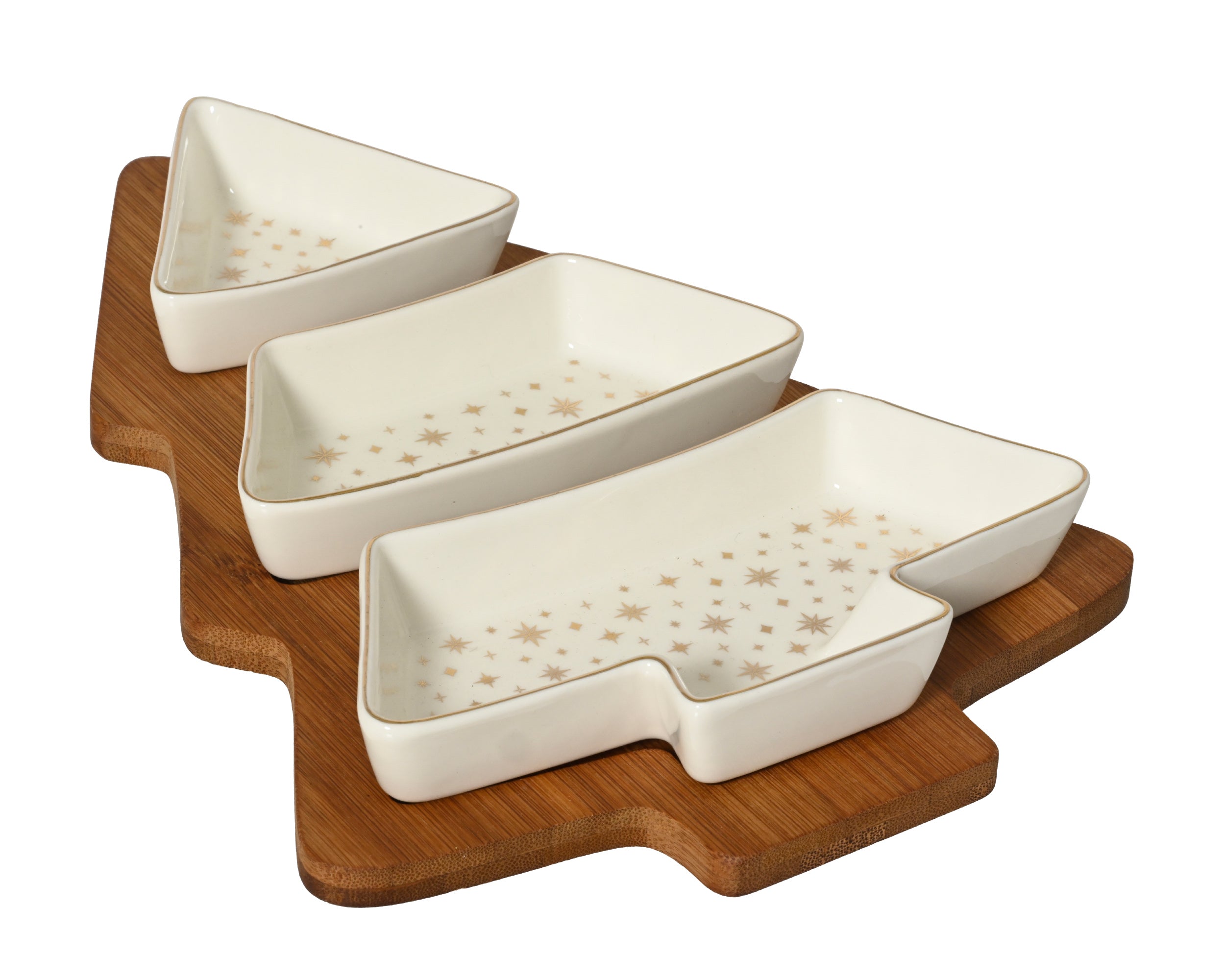 Christmas Tree Tapas Set Porcelain White with Gold Star Print 27.5 cm