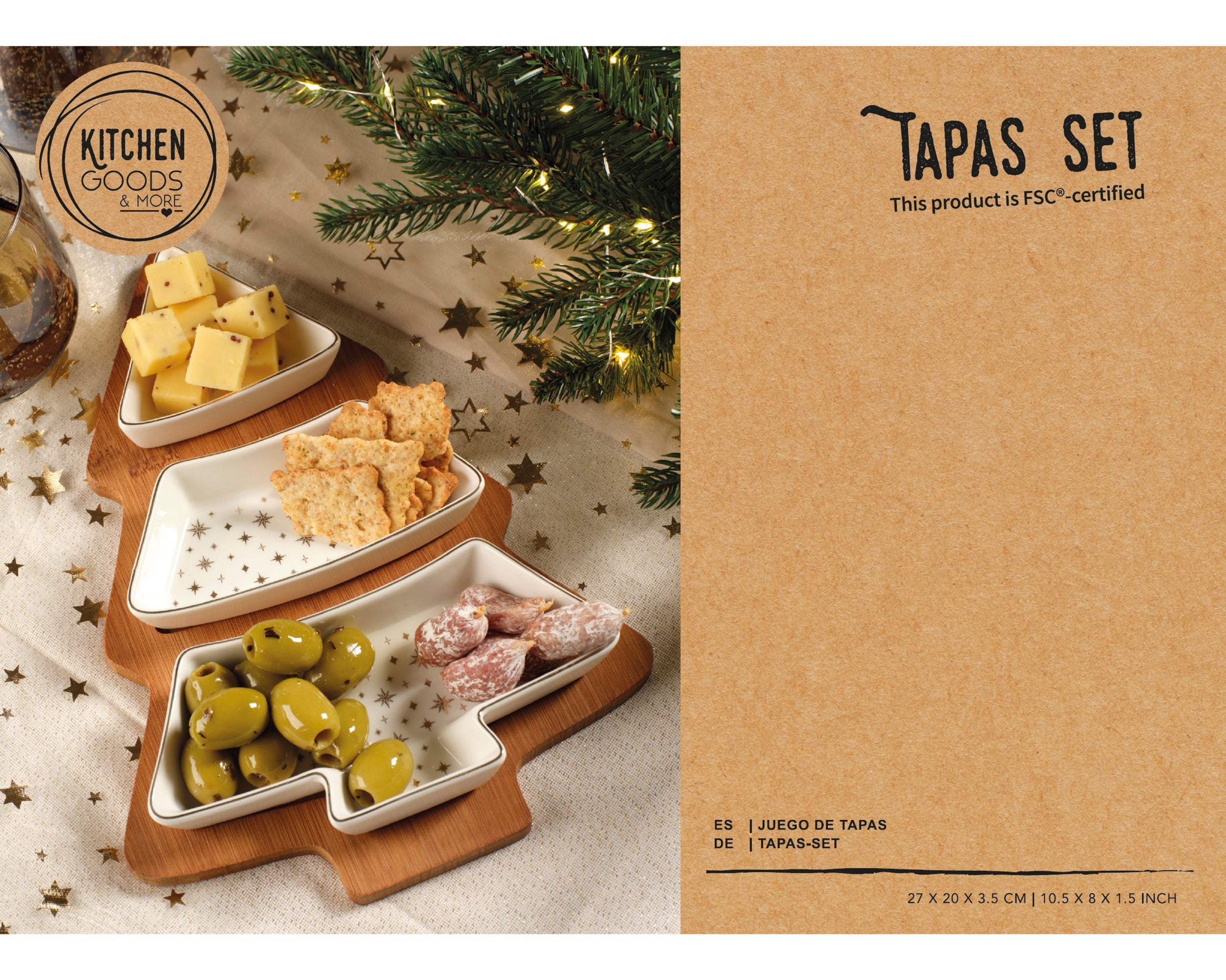 Christmas Tree Tapas Set Porcelain White with Gold Star Print 27.5 cm