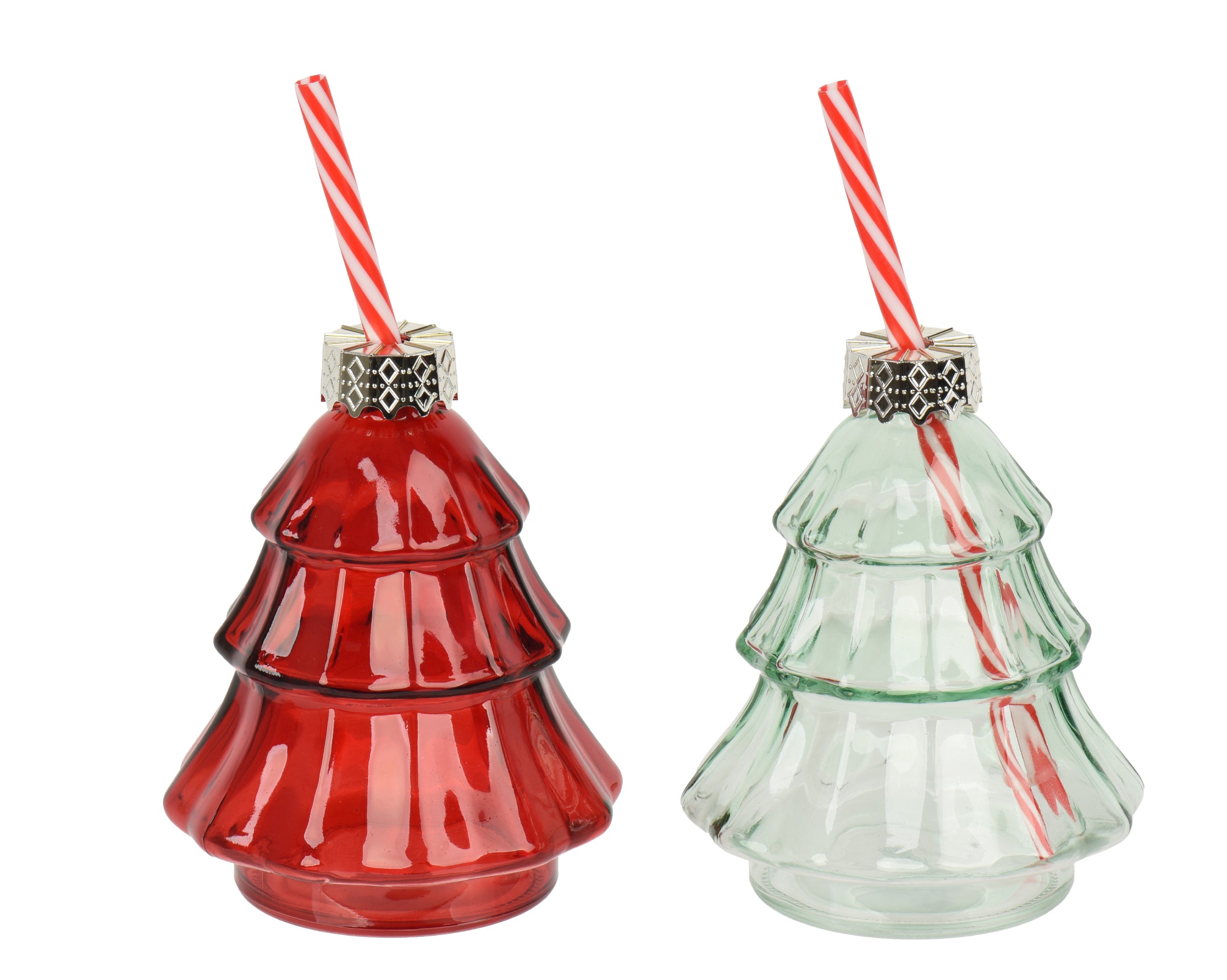 Tree-Shaped Glass Drinking Jar 13.3 cm Red/Green