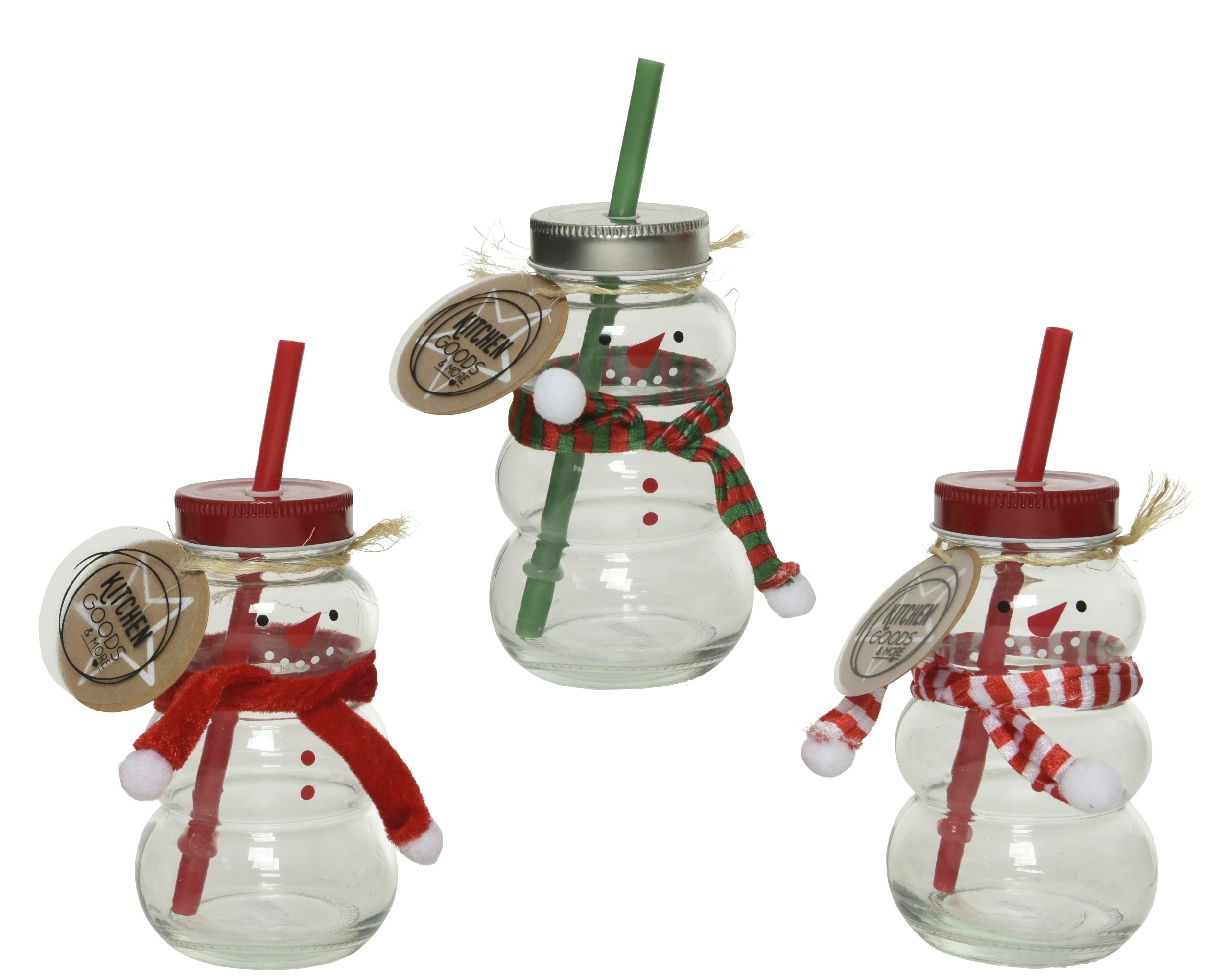 Snowman Glass Drinking Jar 0.27 L with Straw and Fabric Scarf