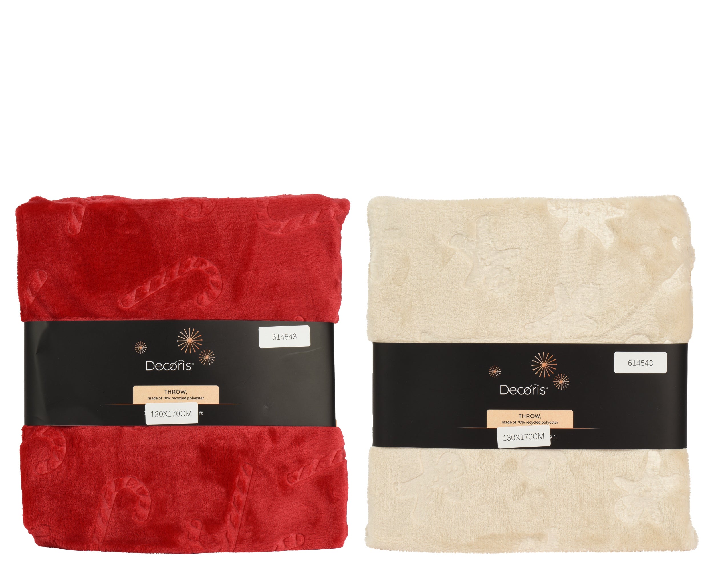 Decoris Christmas Flannel Throw 130 x 170 cm Gingerbread or Candy Cane