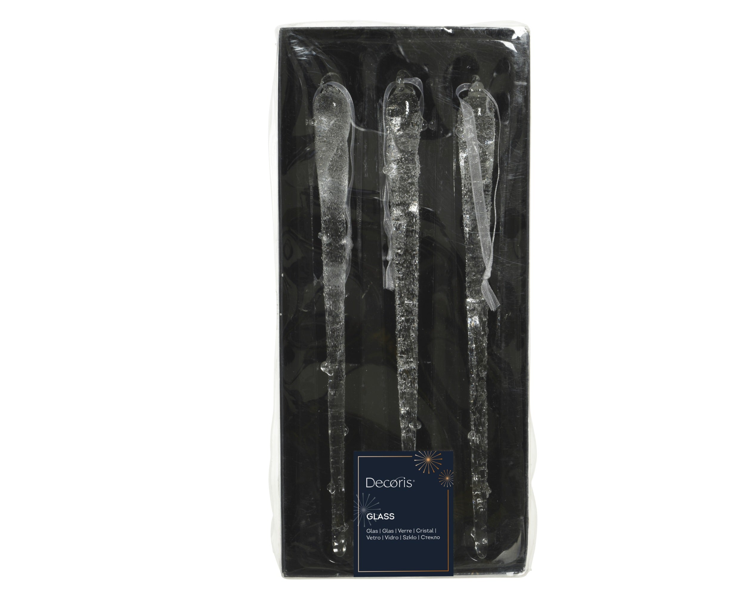 Decoris ornament glass transparent icicle 20 cm