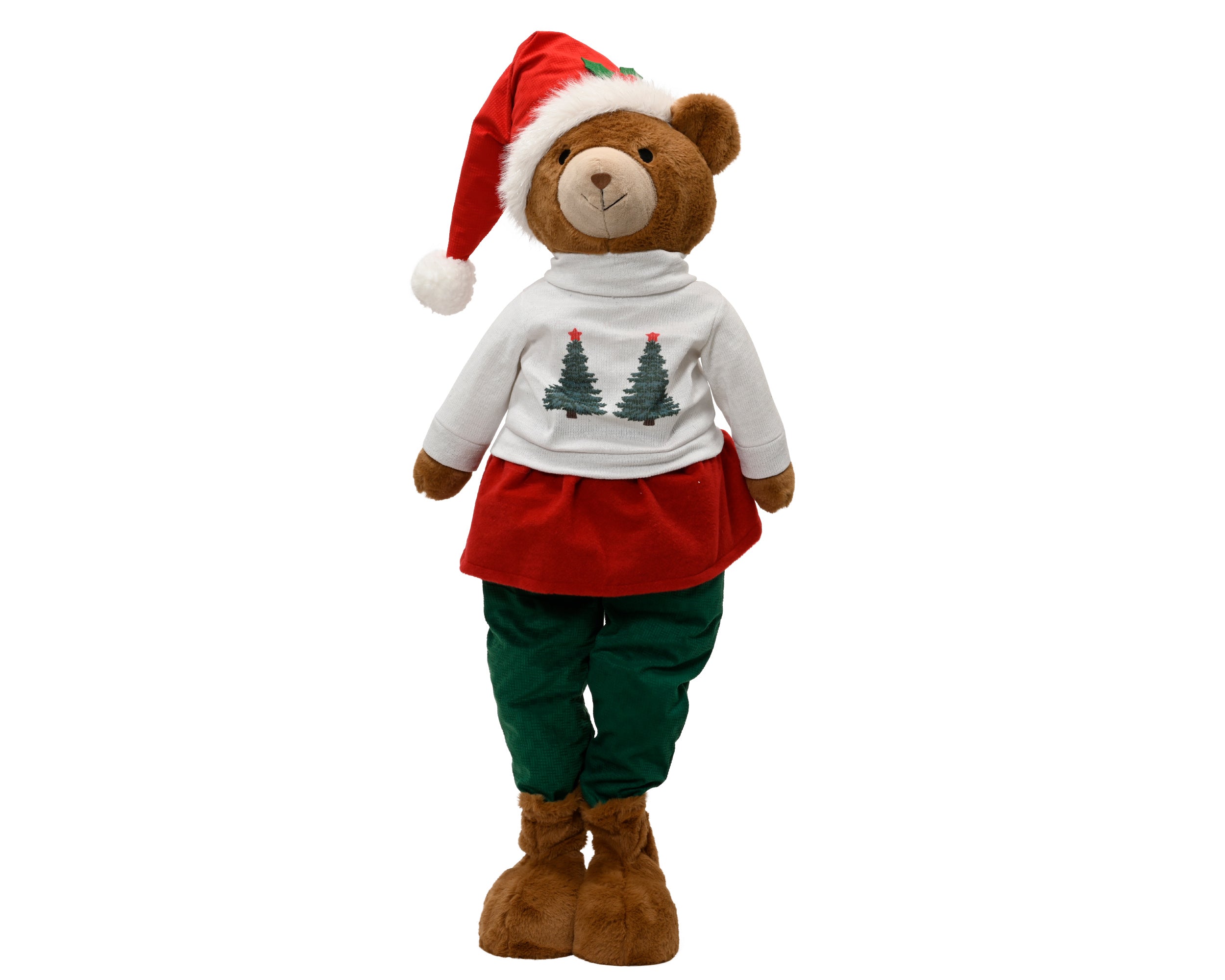 Decoris Standing Girl Bear Christmas Figure 110 cm Red/Brown