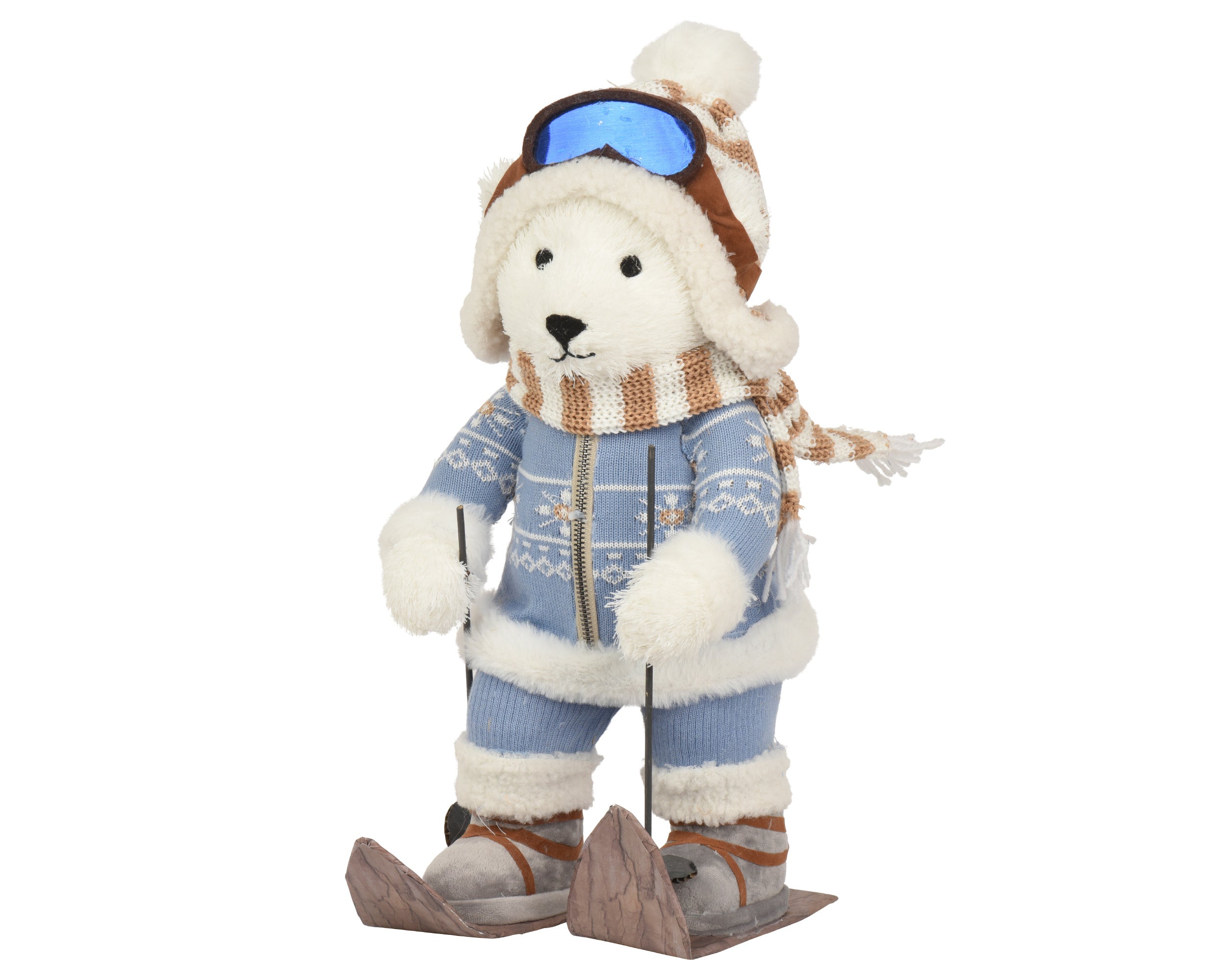 Decoris Skiing Bear Figure 46 cm White/Blue Polyester