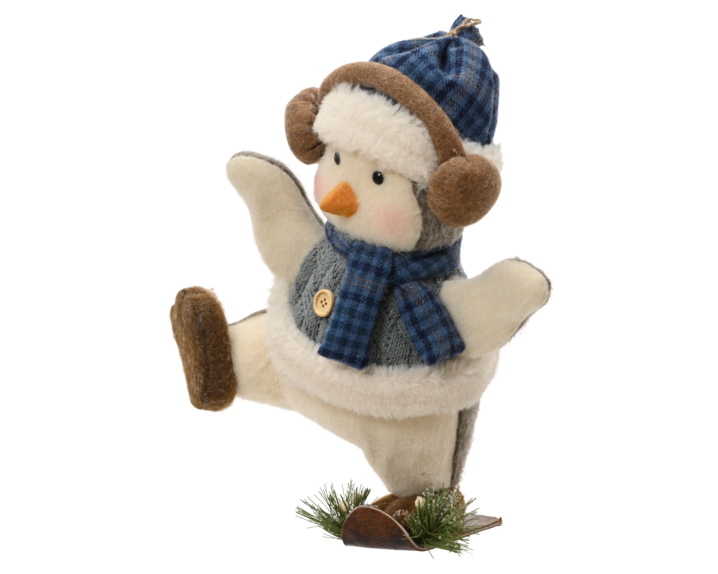 Decoris Penguin Figure on Snowboard 33 cm White/Blue Polyester