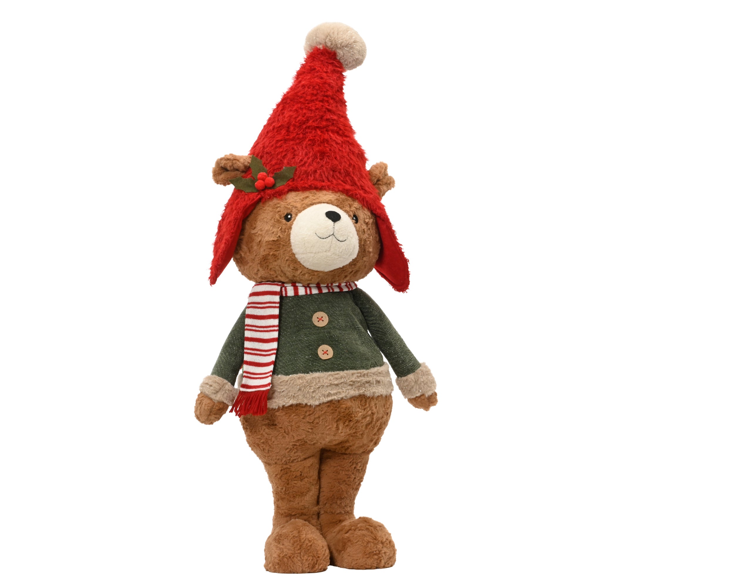 Decoris Standing Bear Figure 95 cm with Red Christmas Hat