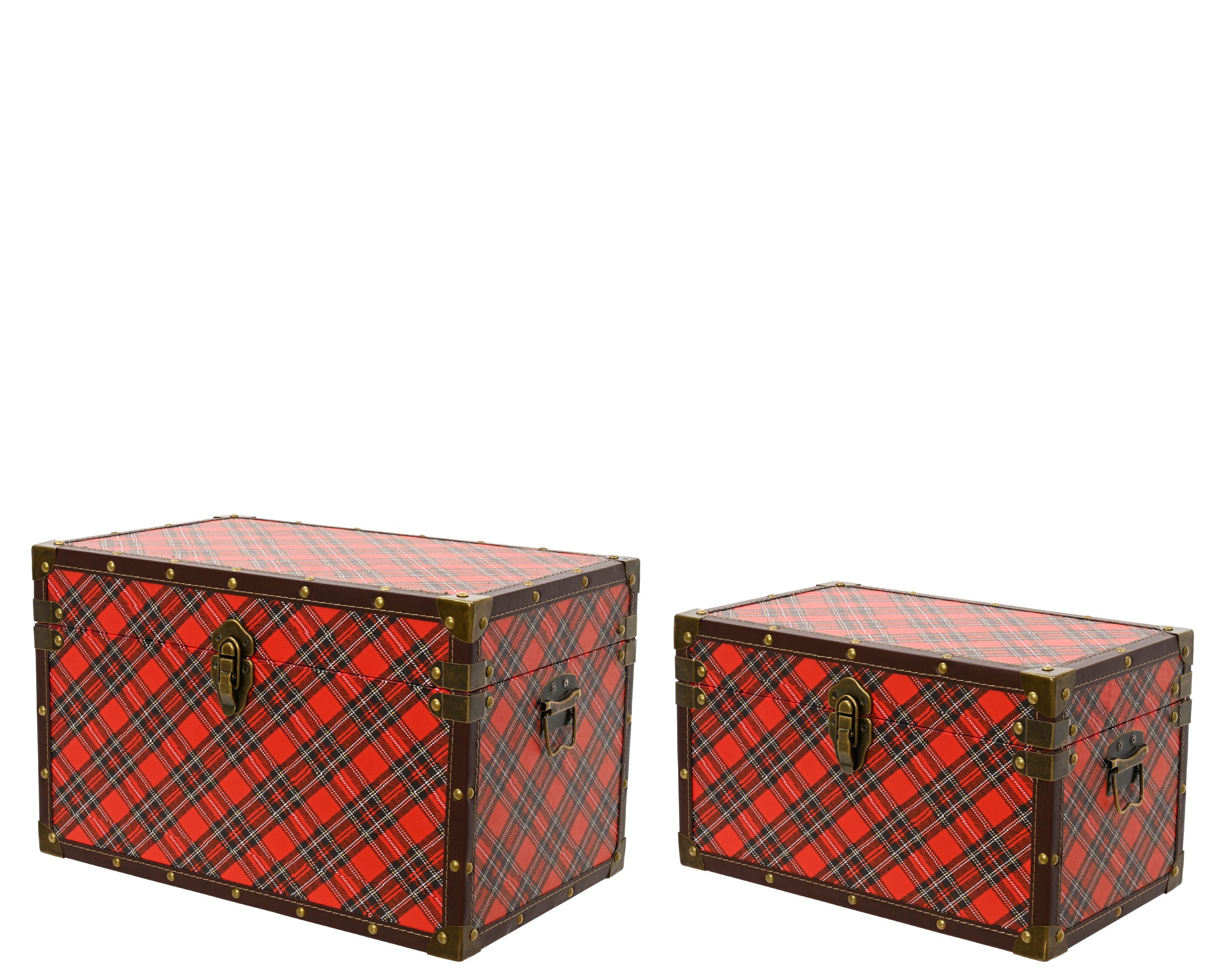 Decoris Storage Box Rectangular 40 x 25 x 25 cm Red Check PU Leather