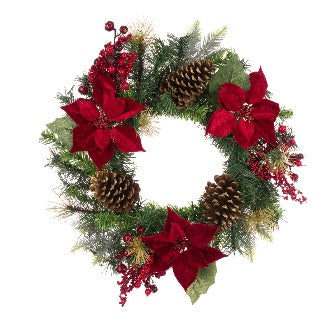 Poinsettia Berry Pine Wreath 51cm