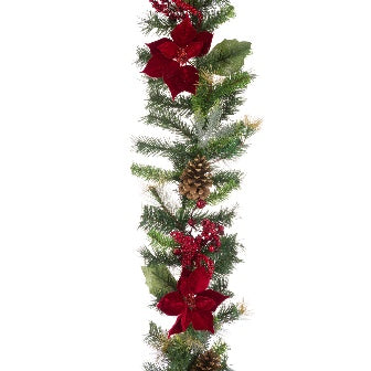 Poinsettia Berry Pine Garland 193cm
