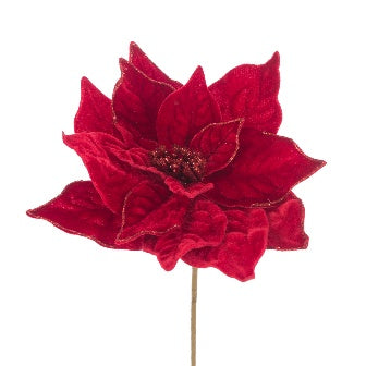 Velvet Luxe Poinsettia Spray 50cm - Red