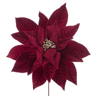 Velvet Poinsettia Stem 45cm - Maroon